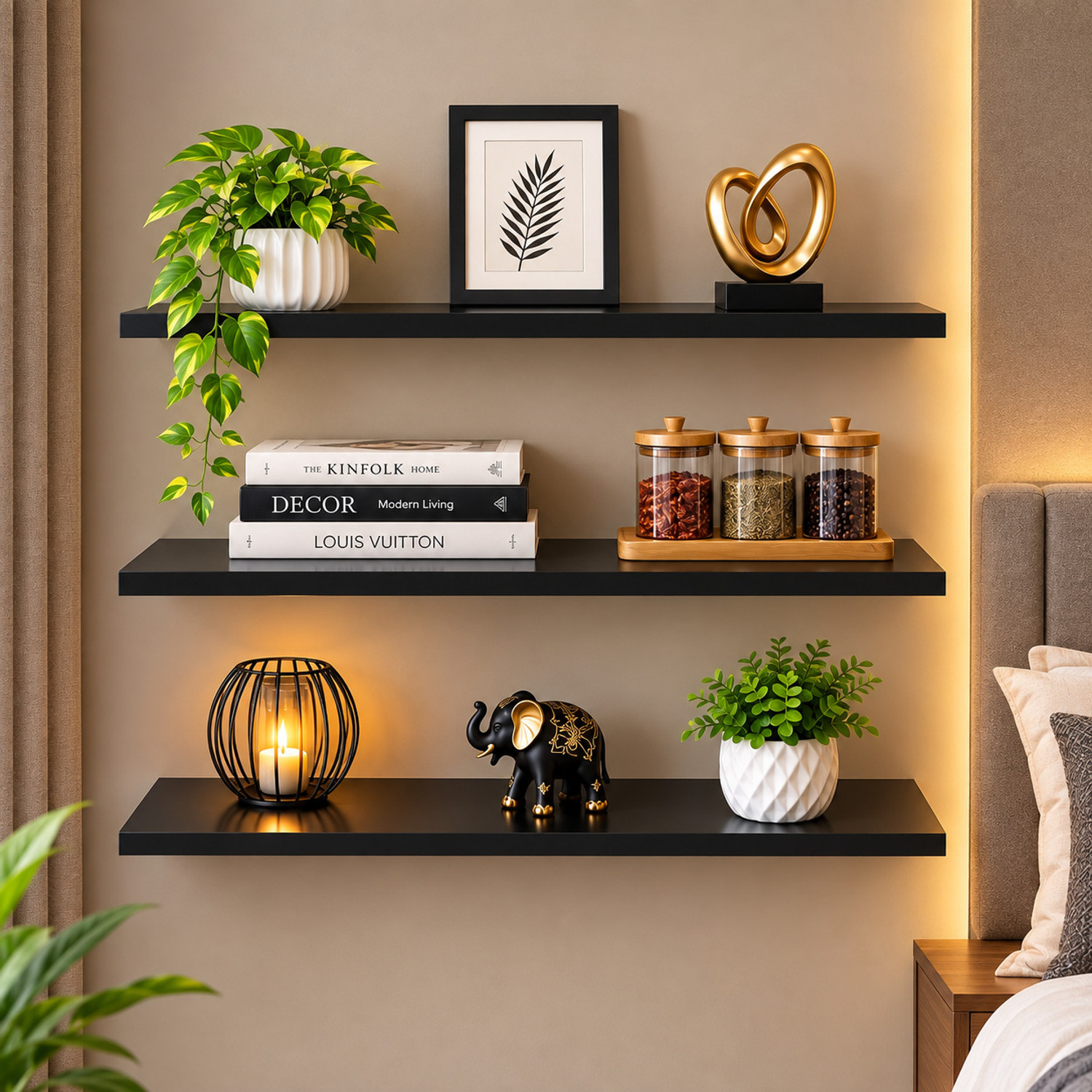 Image of woodinzo Modern Wall Mounted Floating Shelf for Home Decor, Bedroom & Living Room MDF (Medium Density Fiber), Wooden Wall Shelf