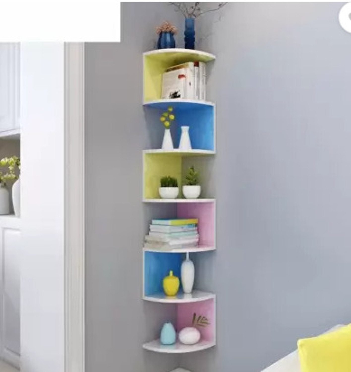 Image of woodinzo Wall Mount Corner Rack Shelf MDF (Medium Density Fiber), Wooden Wall Shelf