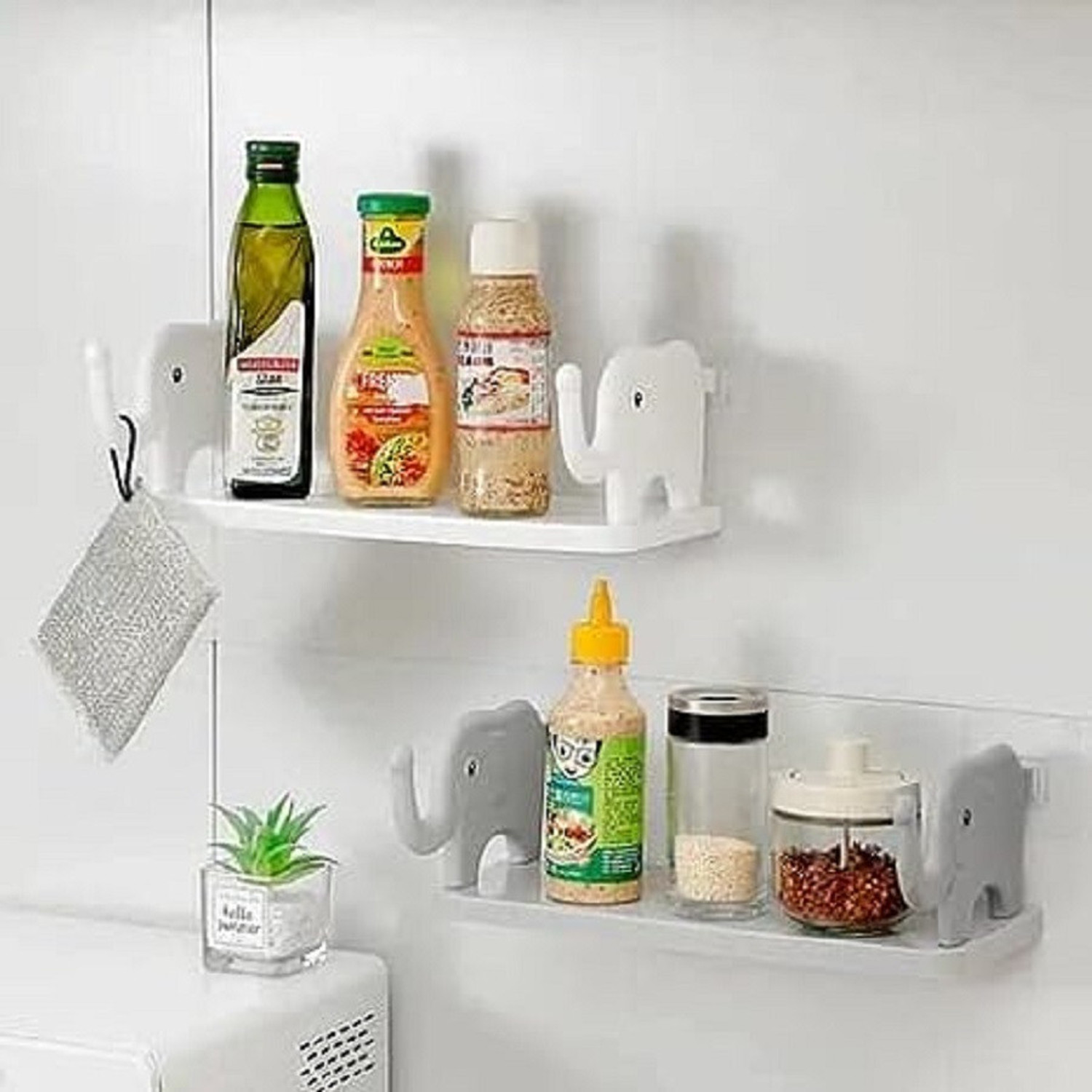Image of Zubix Elephant Rack Shelf Plastic Stand Wall Stand Plastic Wall Shelf Plastic Wall Shelf (Number of Shelves - 1, White)