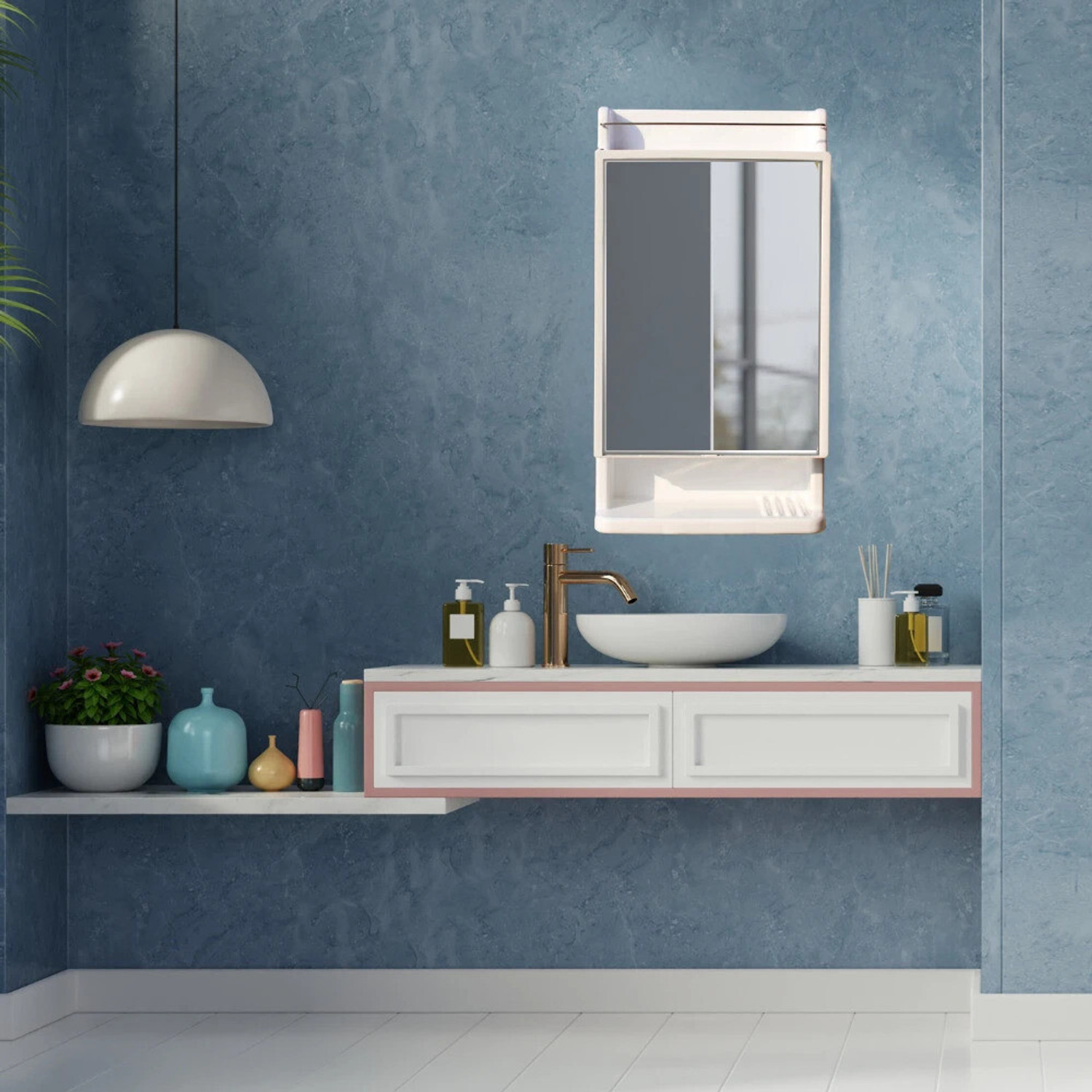 Image of CIPLA PLAST Rich Look Bathroom Cabinet | Mirror with Shelf | Storage Organizer | Plastic, Glass Wall Shelf