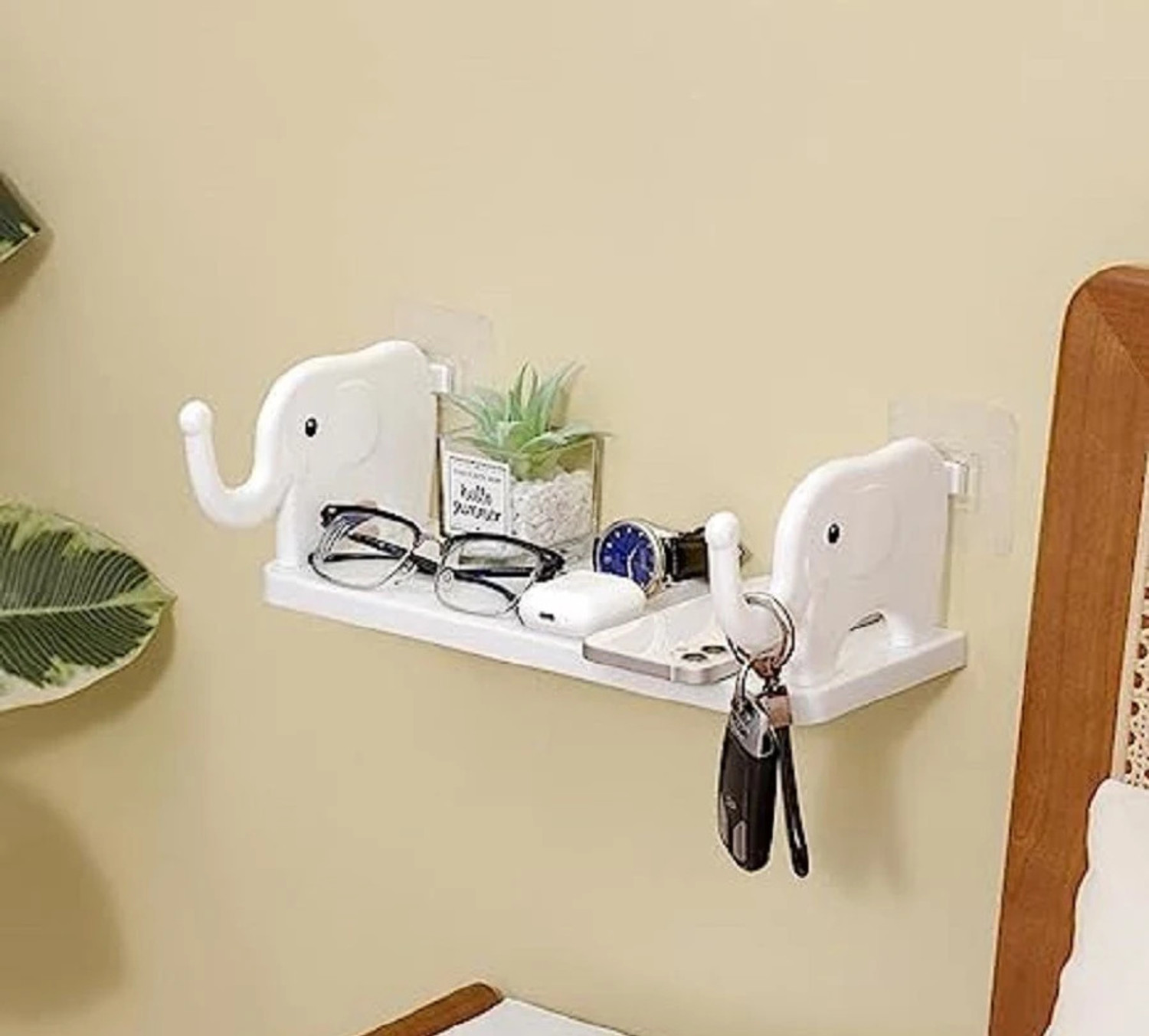 Image of Zubix Elephant Rack Shelf Plastic Stand Wall Stand Plastic Wall Shelf Plastic Wall Shelf (Number of Shelves - 1, White)