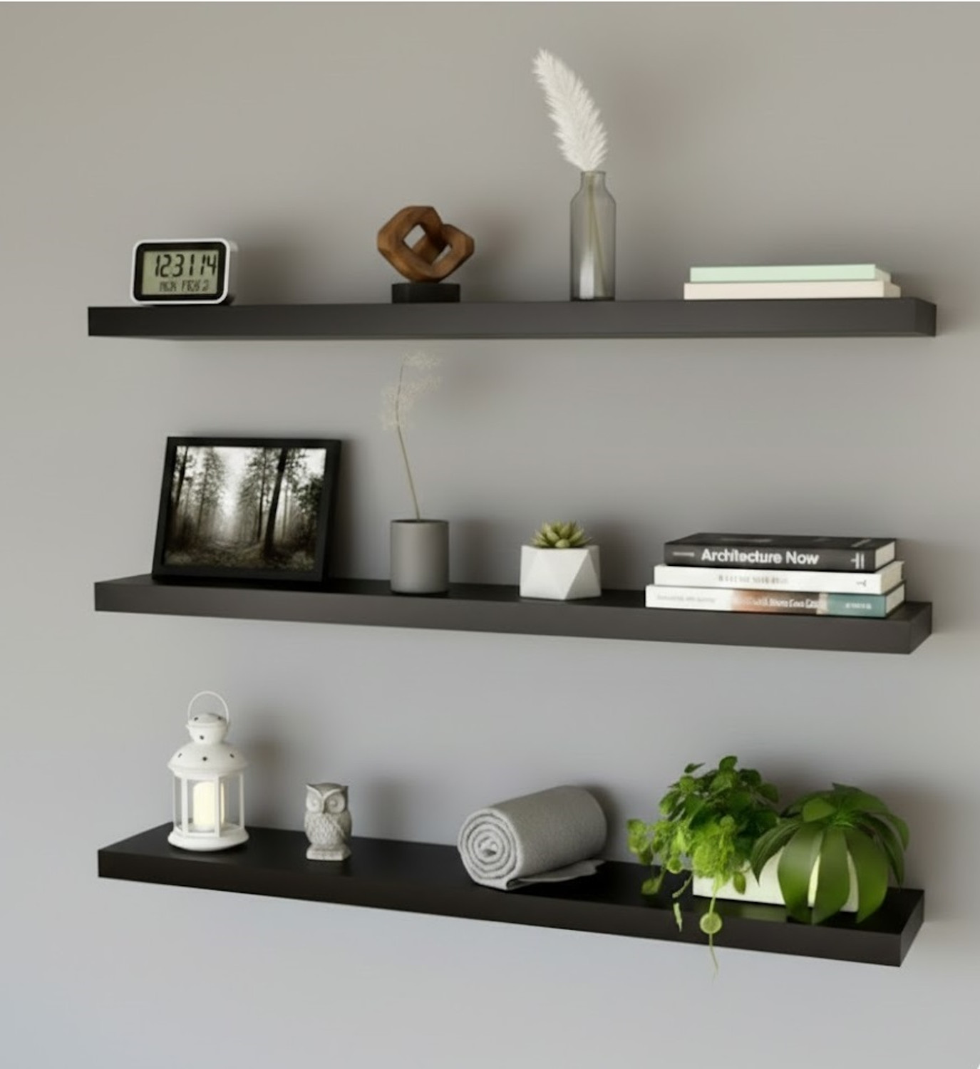 Image of ADVISHI HOME DECORE Floating Shelf for Living Room Bedroom Storage Shelf Set of 3 MDF (Medium Density Fiber) Wall Shelf