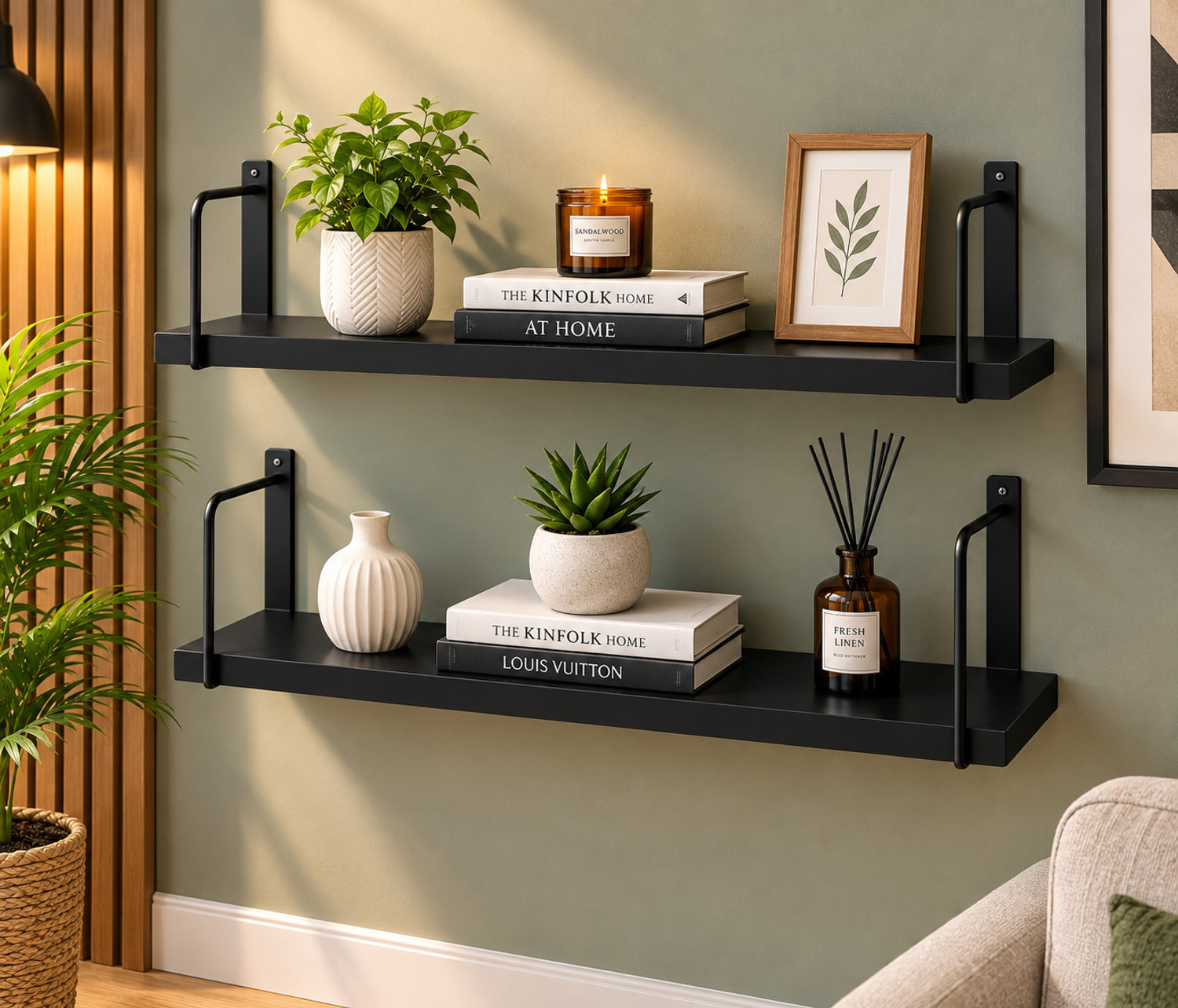 Image of NDS Steel 2 Tier Wall Mounted Shelf with Metal Frame for Living Room & Home Decor Wooden Wall Shelf