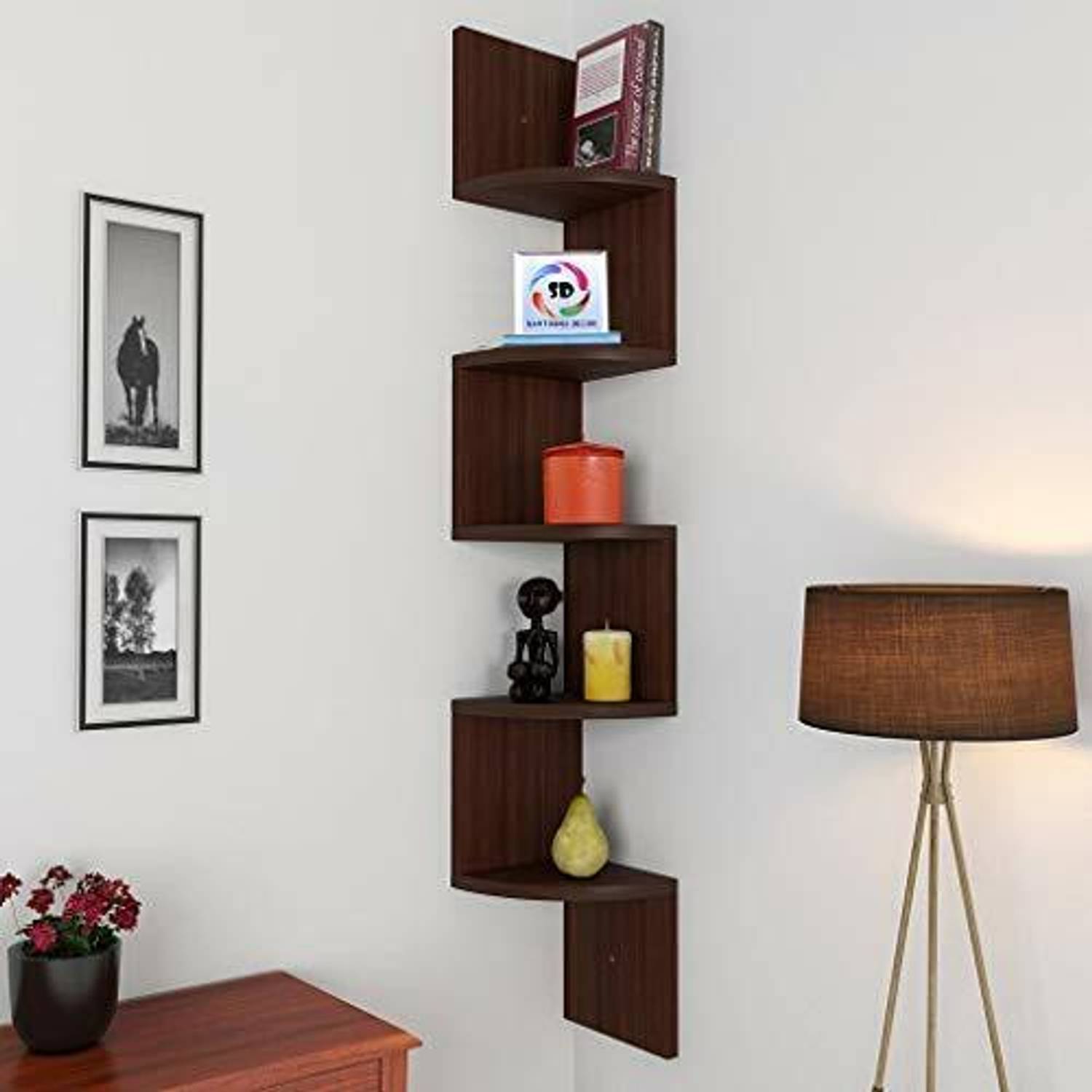Decorestonia Zigzag Corner Wall Shelf Wall Mount Unit Racks and W
