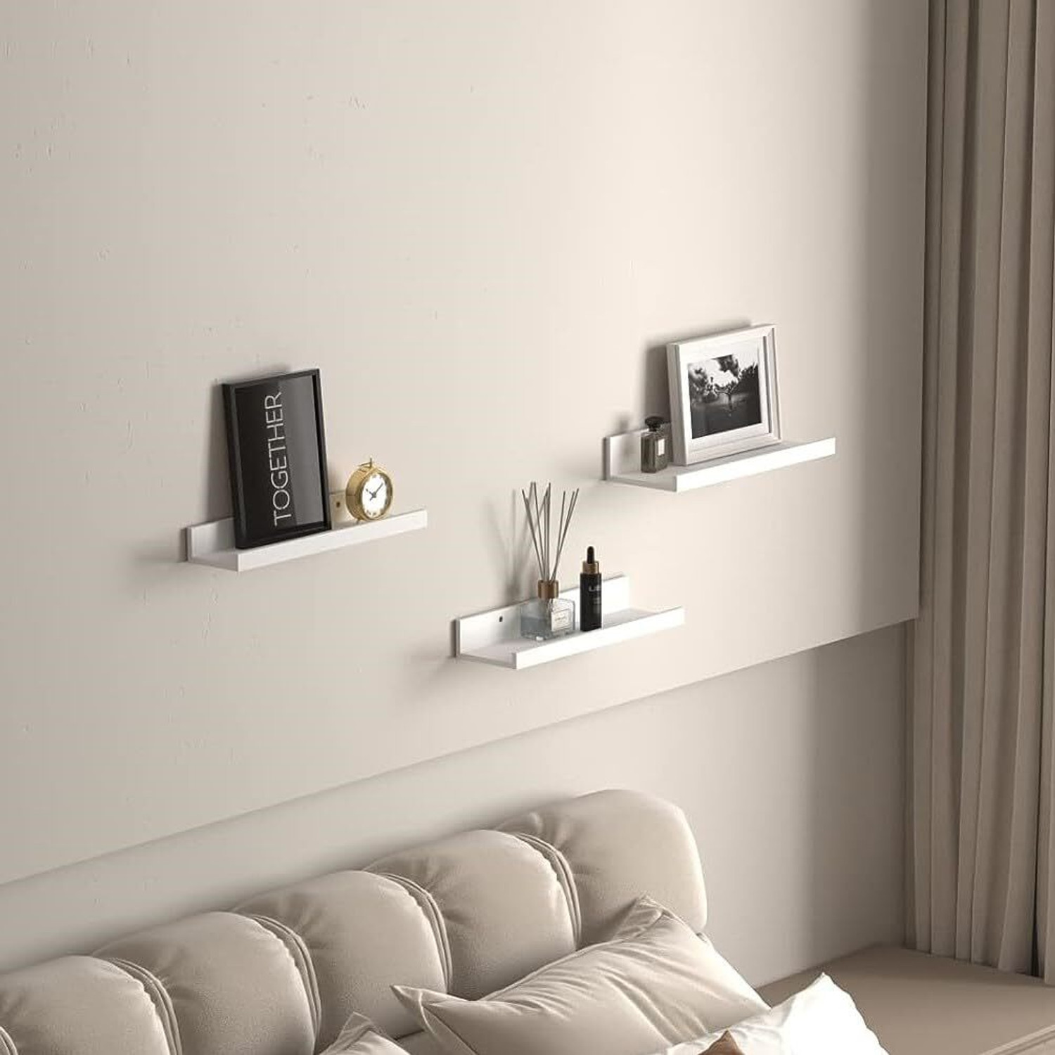 Image of UHUD CRAFTS Set of 3 Engineered Wood Floating Wall Shelves Modern Wall Mounted Book Shelf MDF (Medium Density Fiber) Wall Shelf