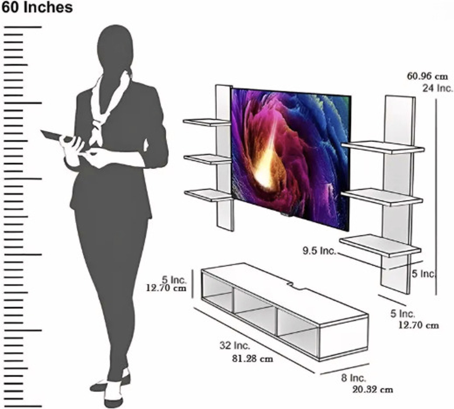Image of LIBRATRADER Tv cabinet For bedroom Black And White Engineered Wood TV Entertainment Unit