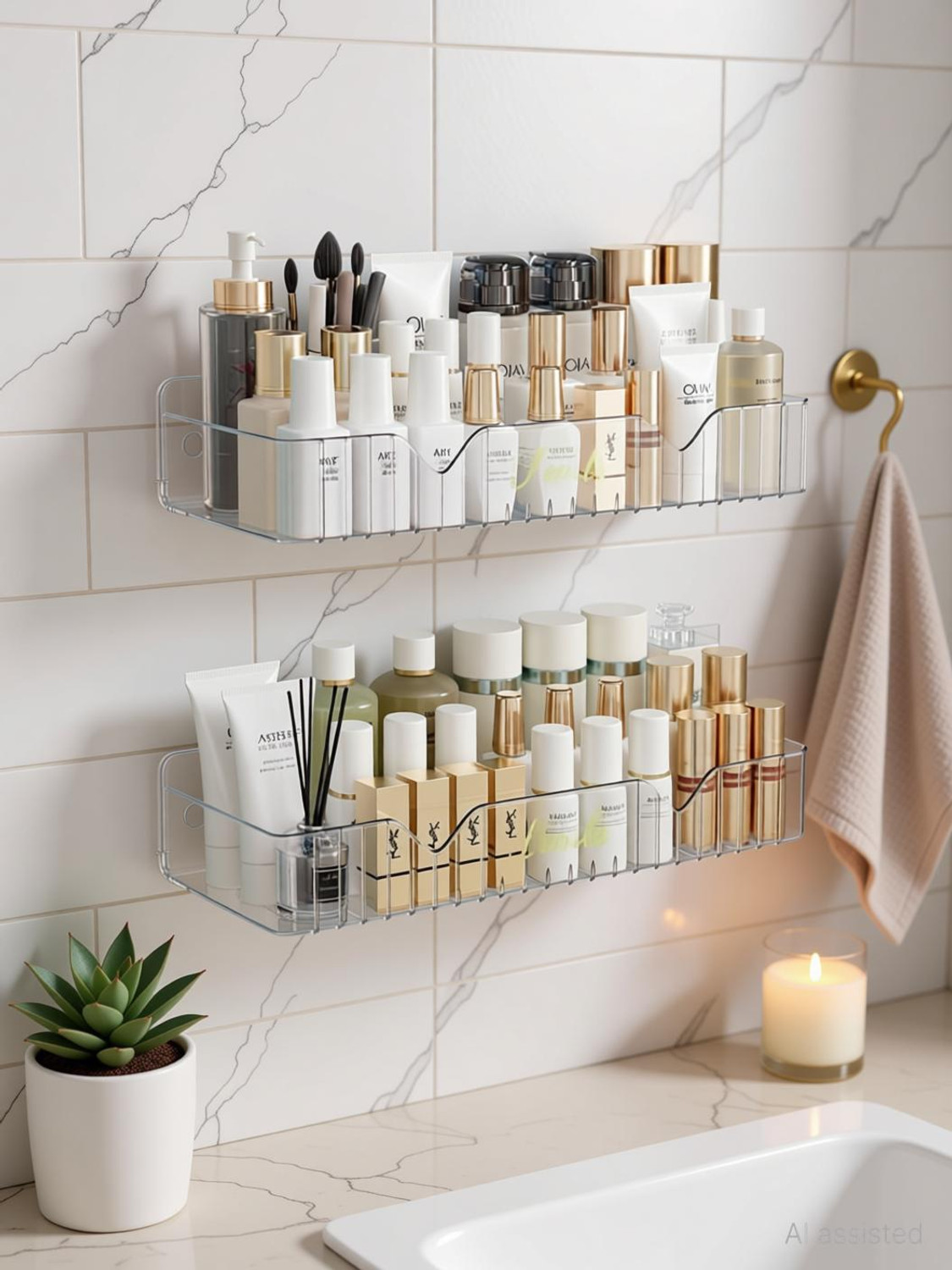 Image of ESSPY Drill-Free Shower Caddy | Self-Adhesive Plastic Shelf | Bathroom Organizer Plastic Wall Shelf