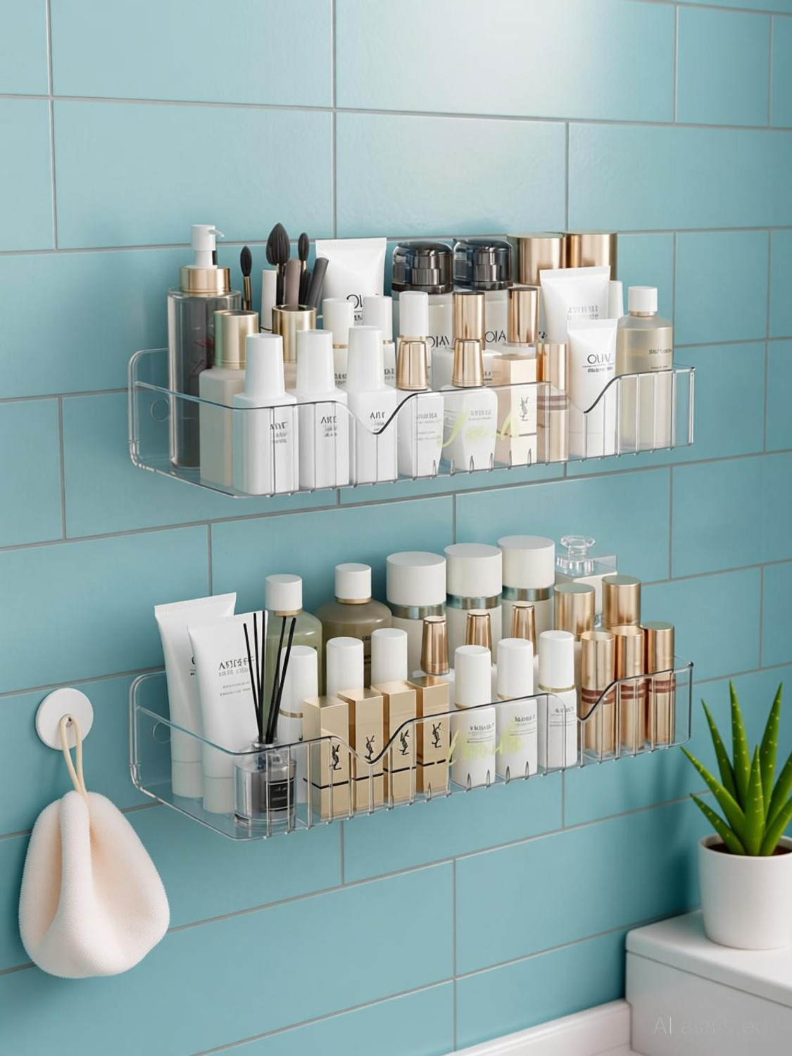 Image of ESSPY Drill-Free Shower Caddy | Self-Adhesive Plastic Shelf | Bathroom Organizer Plastic Wall Shelf