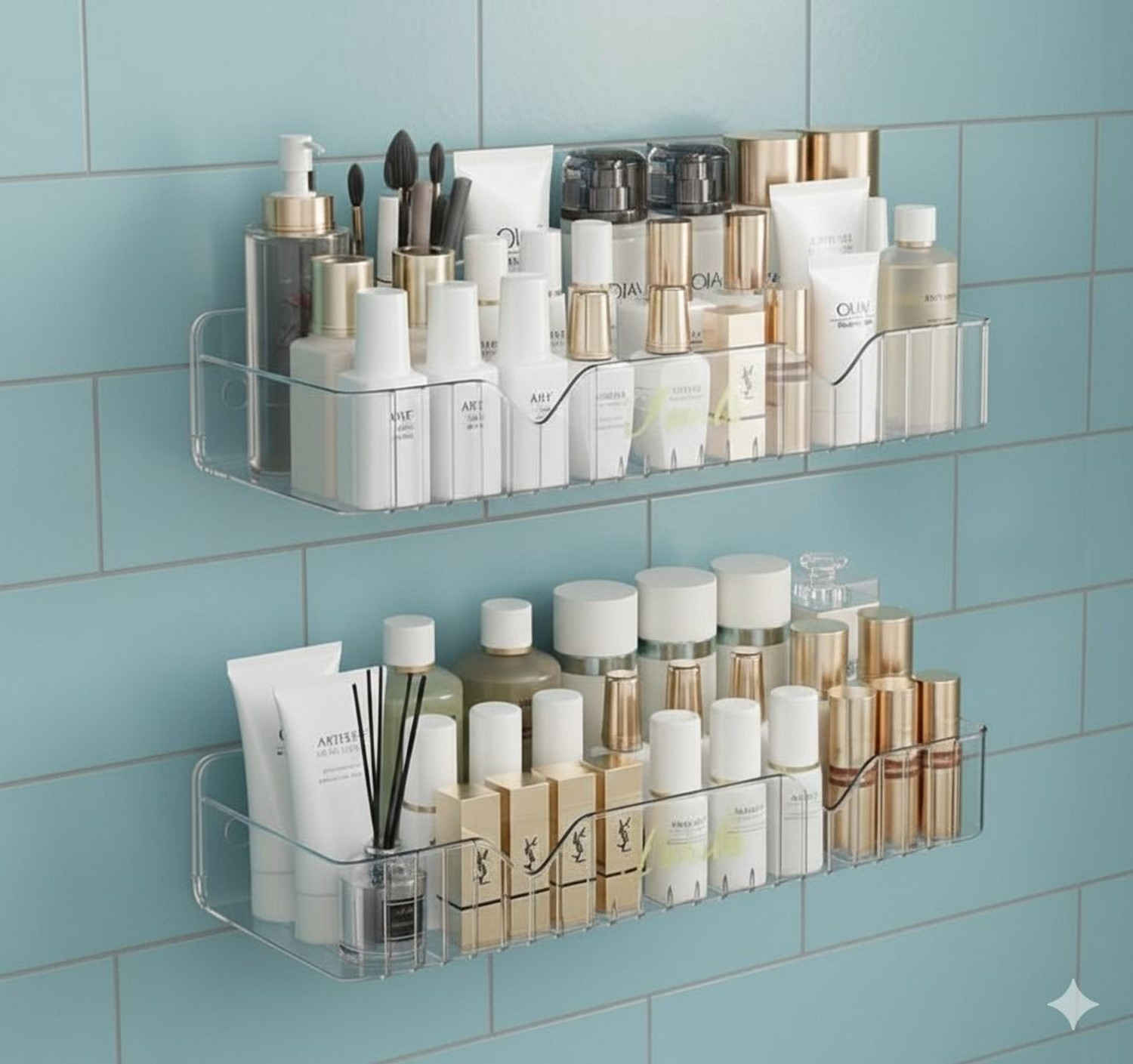 Image of ESSPY Drill-Free Shower Caddy | Self-Adhesive Plastic Shelf | Bathroom Organizer Plastic Wall Shelf