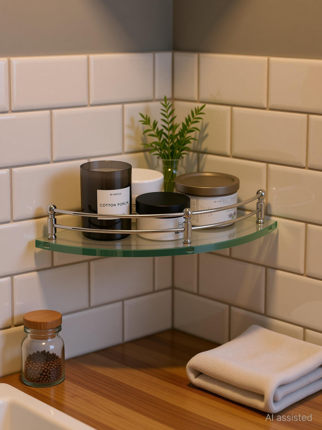 Image of Plantex Premium Transparent Glass Corner Shelf for Bathroom /Wall Shelf /Storage Shelf(9x9 Inches) Glass Wall Shelf