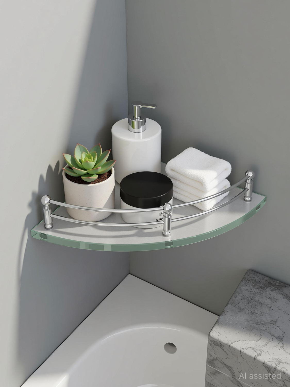 Image of Plantex Premium Transparent Glass Corner Shelf for Bathroom /Wall Shelf /Storage Shelf(9x9 Inches) Glass Wall Shelf