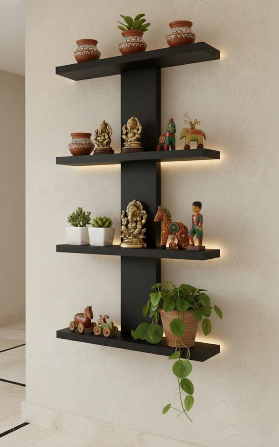 Image of RASTWOOD Wooden Wall Shelf Home Decor MultiPurpose Display Rack for Room Books Plants Wooden Wall Shelf