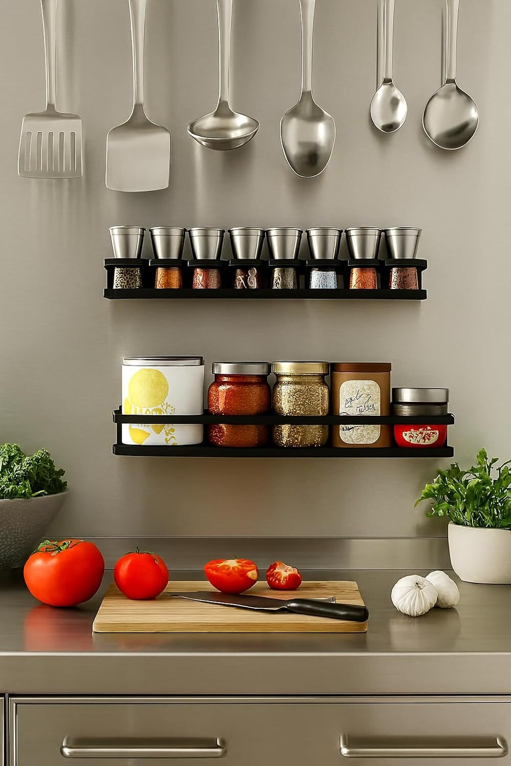Image of DXDT Containers Kitchen Rack Carbon Steel Steel wall mounted kitchen rack(set of 1)kitchen accessories kitchen organizers