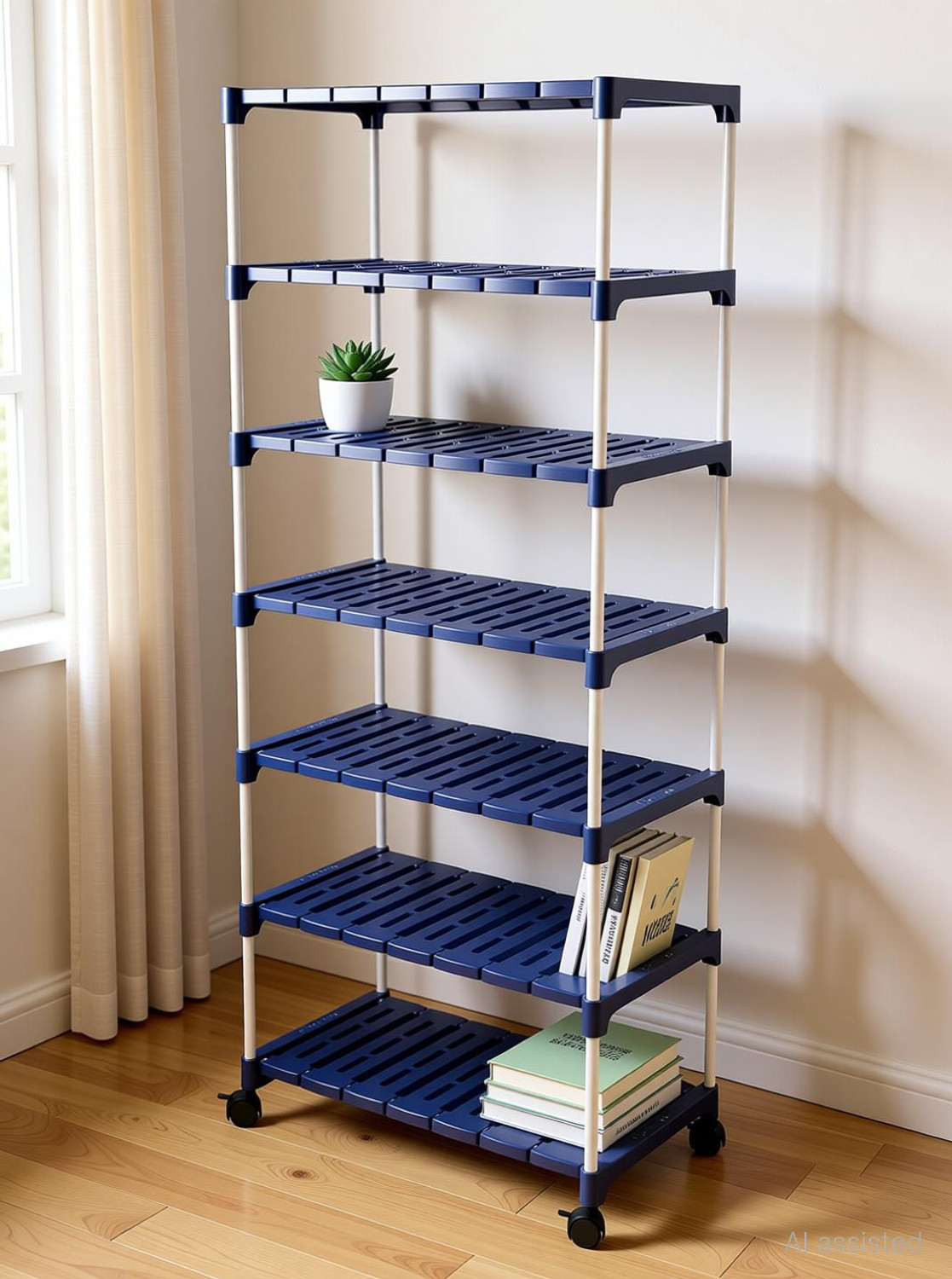 Image of Novatic 7-Tier With Wheel Multi- Kitchen Storage Rack, Book Stand, Floating Wall Shelves Iron Wall Shelf