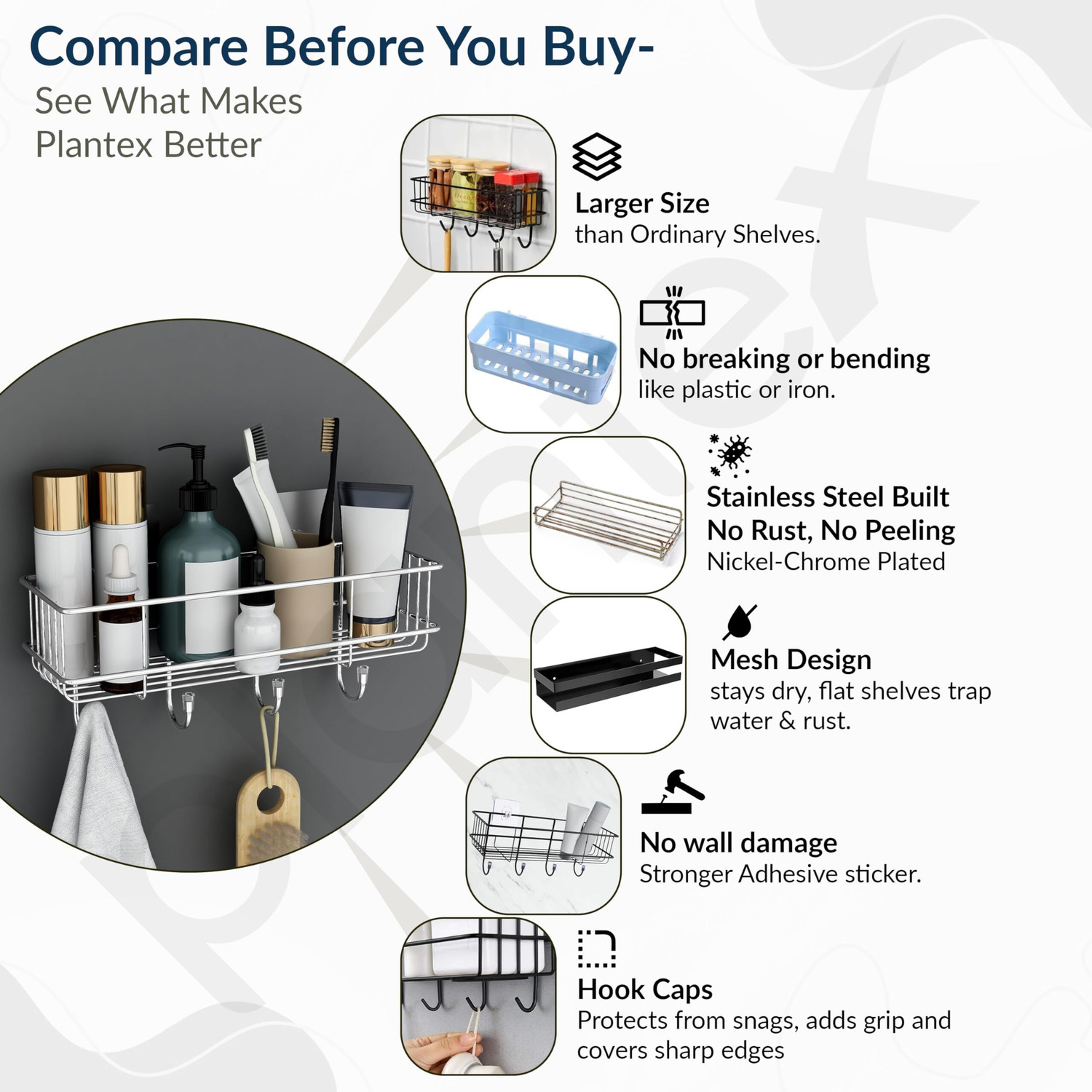 Image of Zolento Stainless Steel Bathroom Shelf Organizer / Bathroom Shelf / Bathroom Accessories Iron Wall Shelf