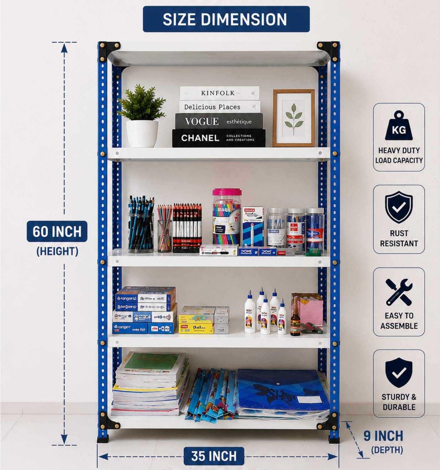 Joufler 5 Layer 60x35x9 Inch Iron Wall Shelf - Image 1