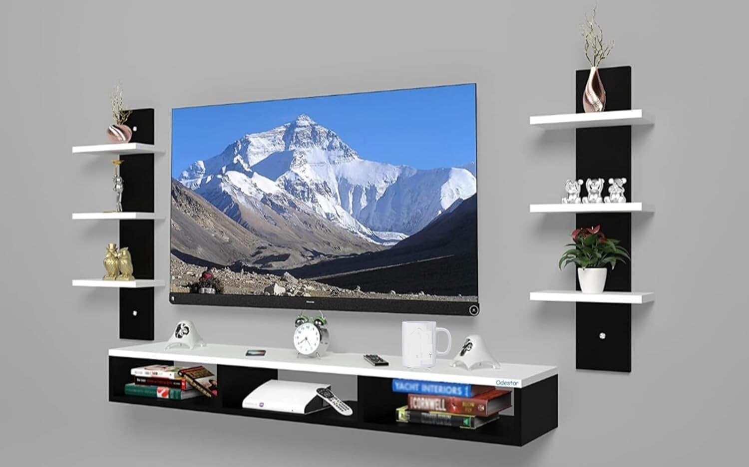 Image of LIBRATRADER Tv cabinet For bedroom Black And White Engineered Wood TV Entertainment Unit