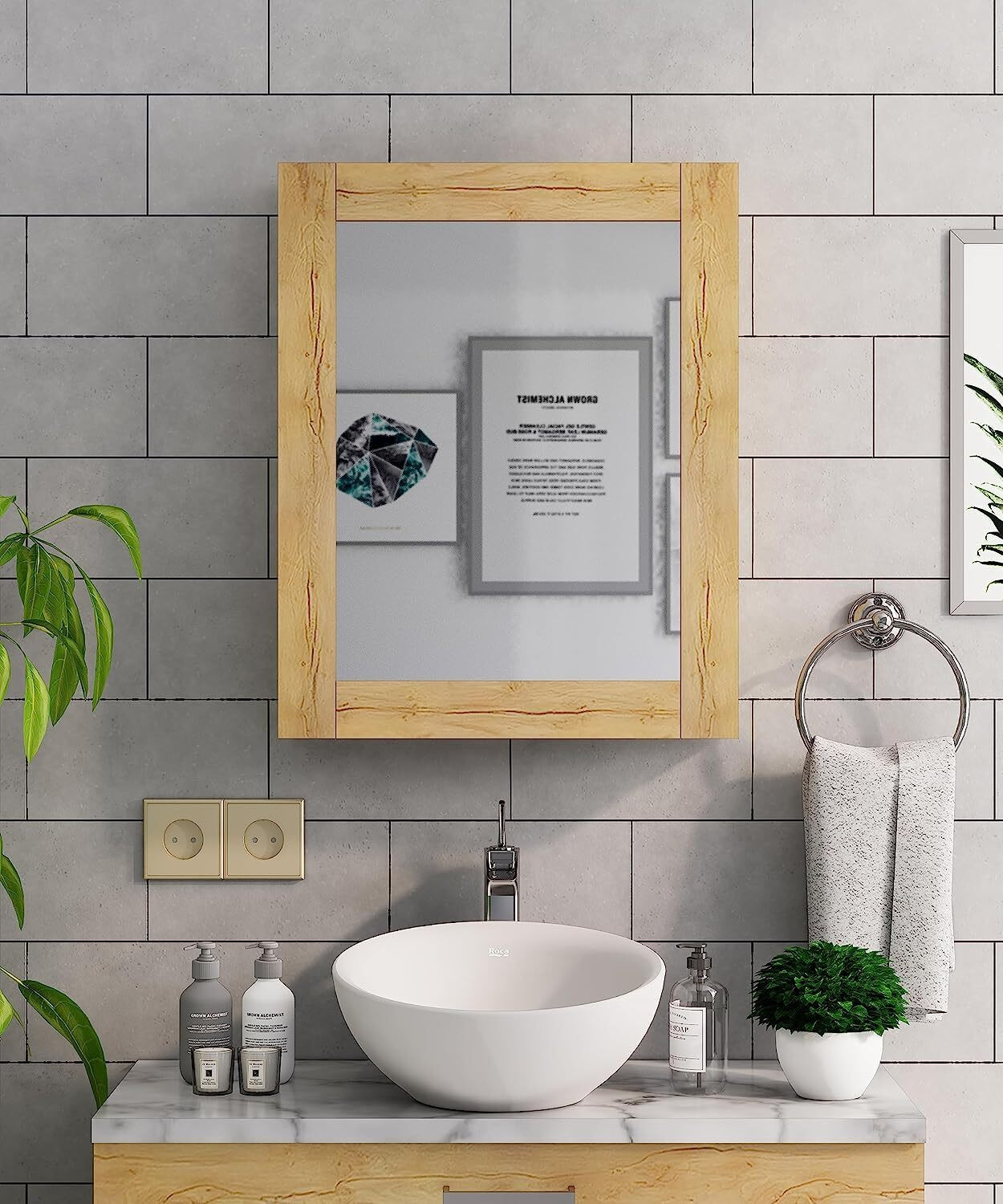 Image of Hexa Red Bathroom Mirror Cabinet Organizer Shelf for Wall ( Giant Wood ) 2.1 x 1.6 Feet Wooden Wall Shelf
