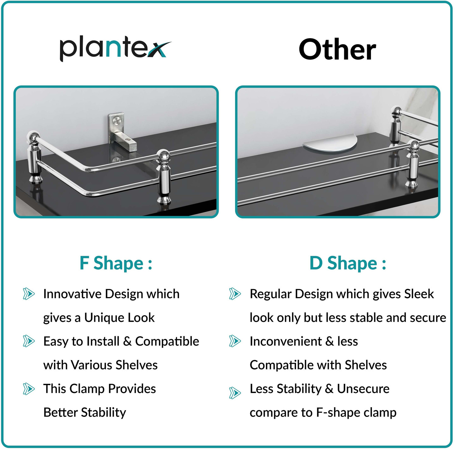 Image of Plantex Premium Black Glass Shelf for Bathroom /Kitchen /Living Room /Bathroom Accessories Glass Wall Shelf