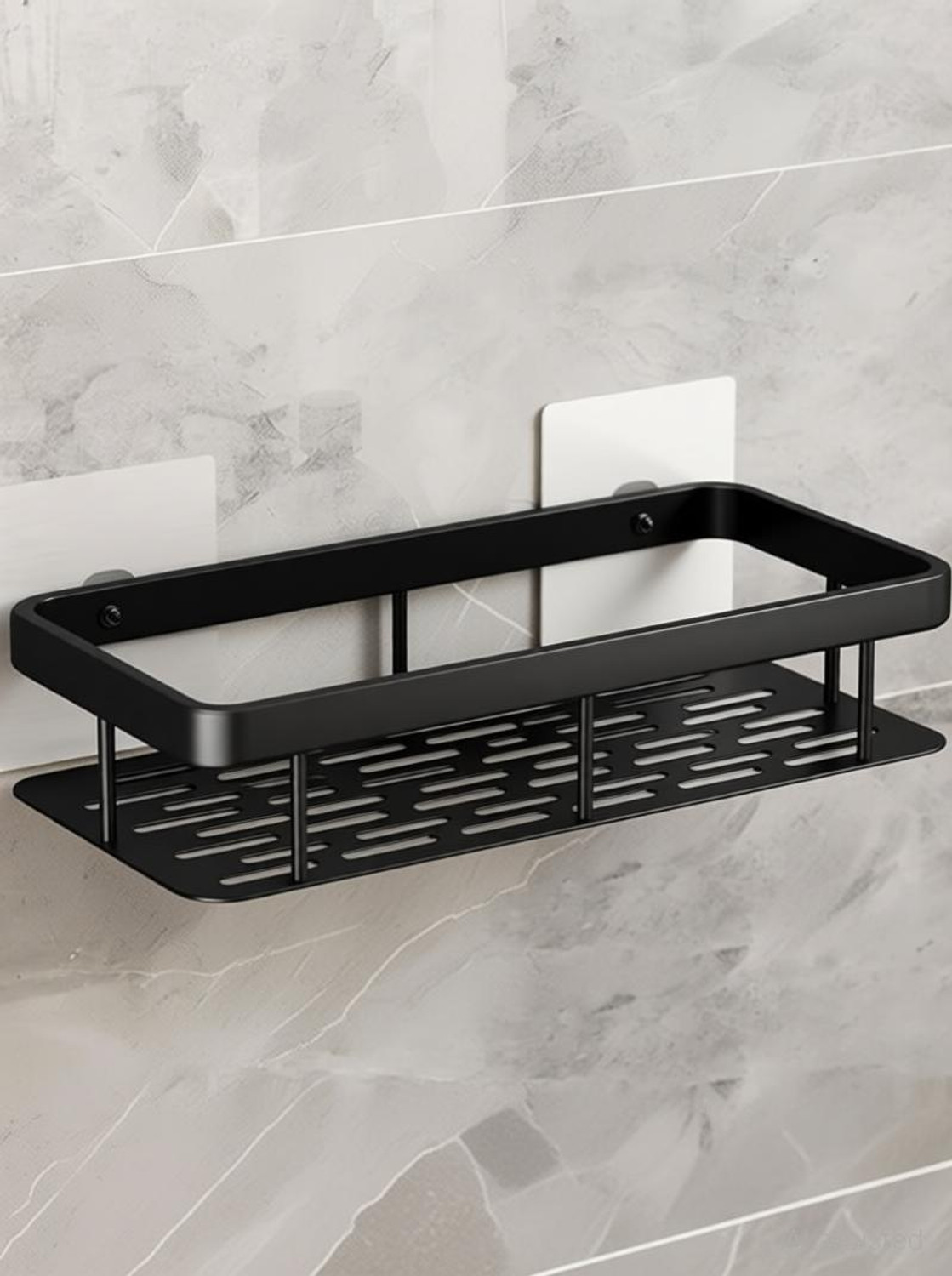 Image of Finner Wall Mounted Bathroom Shelf Rack - No Drill Adhesive Storage Organizer Plastic Wall Shelf