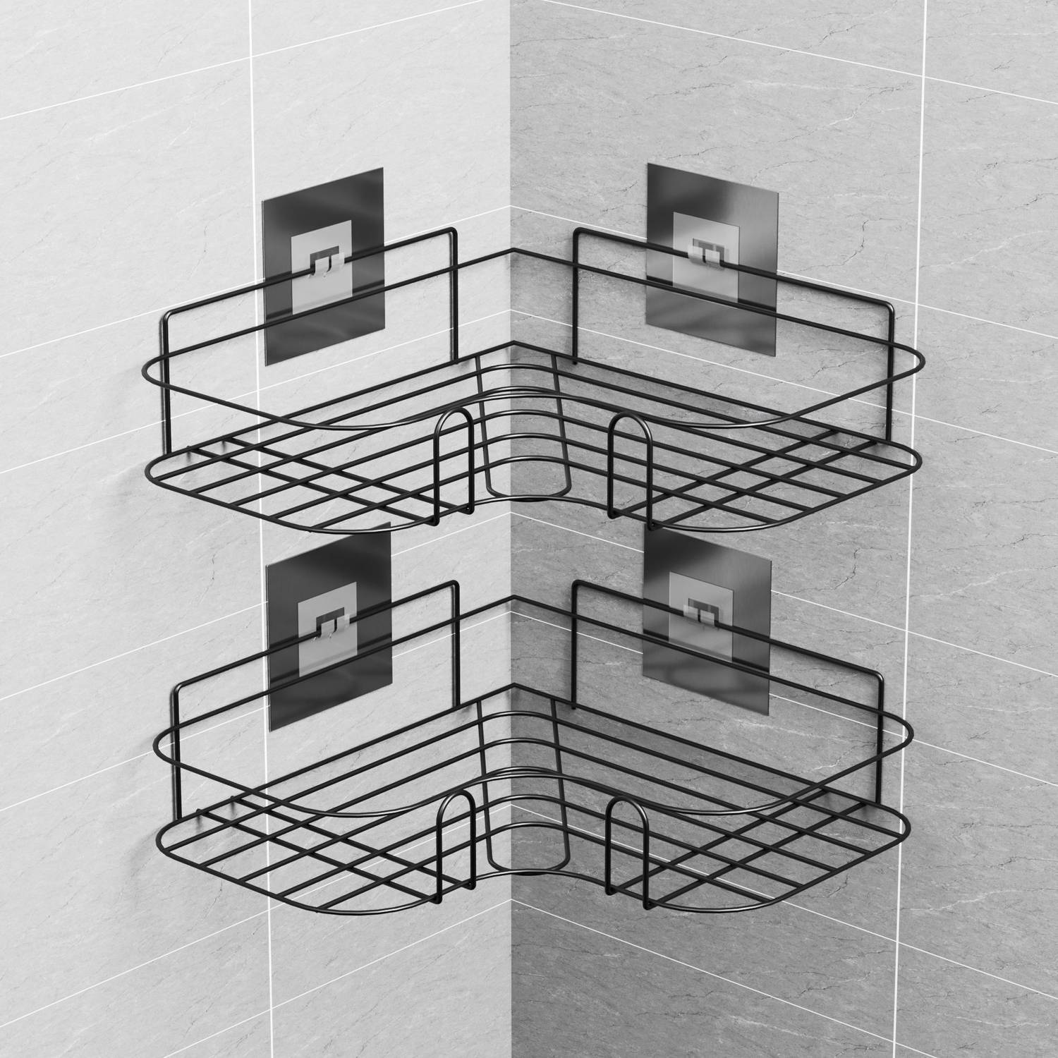ALMORA Bathroom Corner rack shelf, Kitchen Rack shelf adhesive Iron Wall Shelf