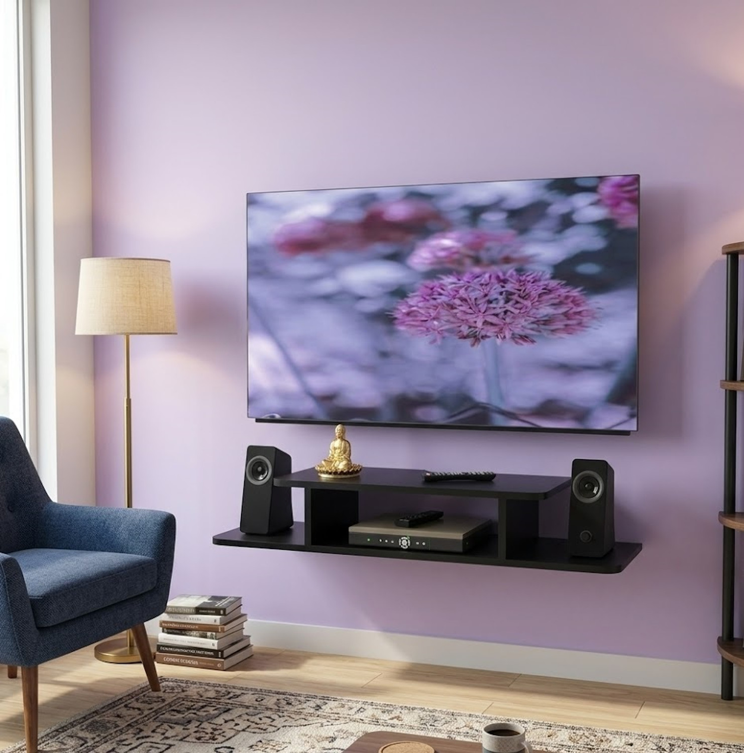 Image of ADVISHI TV Setup Box Stand /TV Set UP Box Holder / MDF (Medium Density Fiber) Wall Shelf (Number of Shelves - 2, Black)