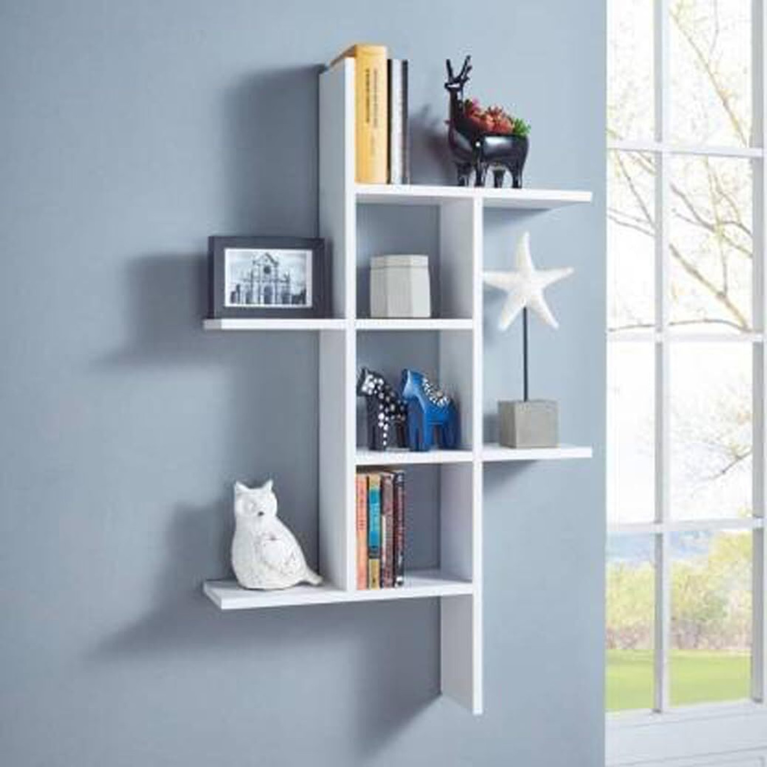 Image of Wold Export WOLD EXPORT Engineered Wood Wall Shelf with Glossy Finish Decorative Cube Shelf Wooden Wall Shelf