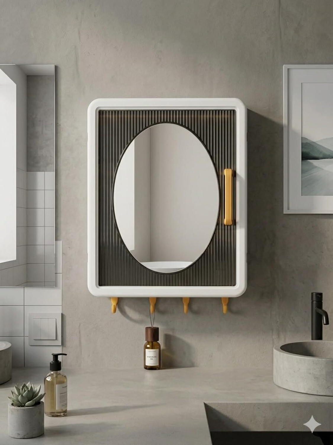 Image of Dafito Plastic Bathroom Mirror Cabinet Wall Mounted Bathroom Storage Organizer Steel Wall Shelf