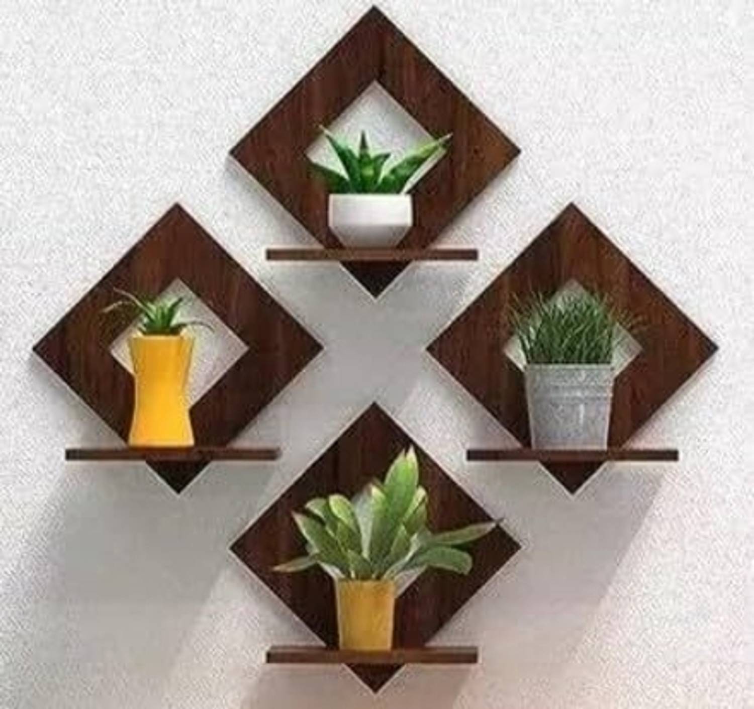 StarShadow Pot Stand Set of 4 Piece Decorative Wooden Wall Hanging 6 inch Wooden Wall Shelf