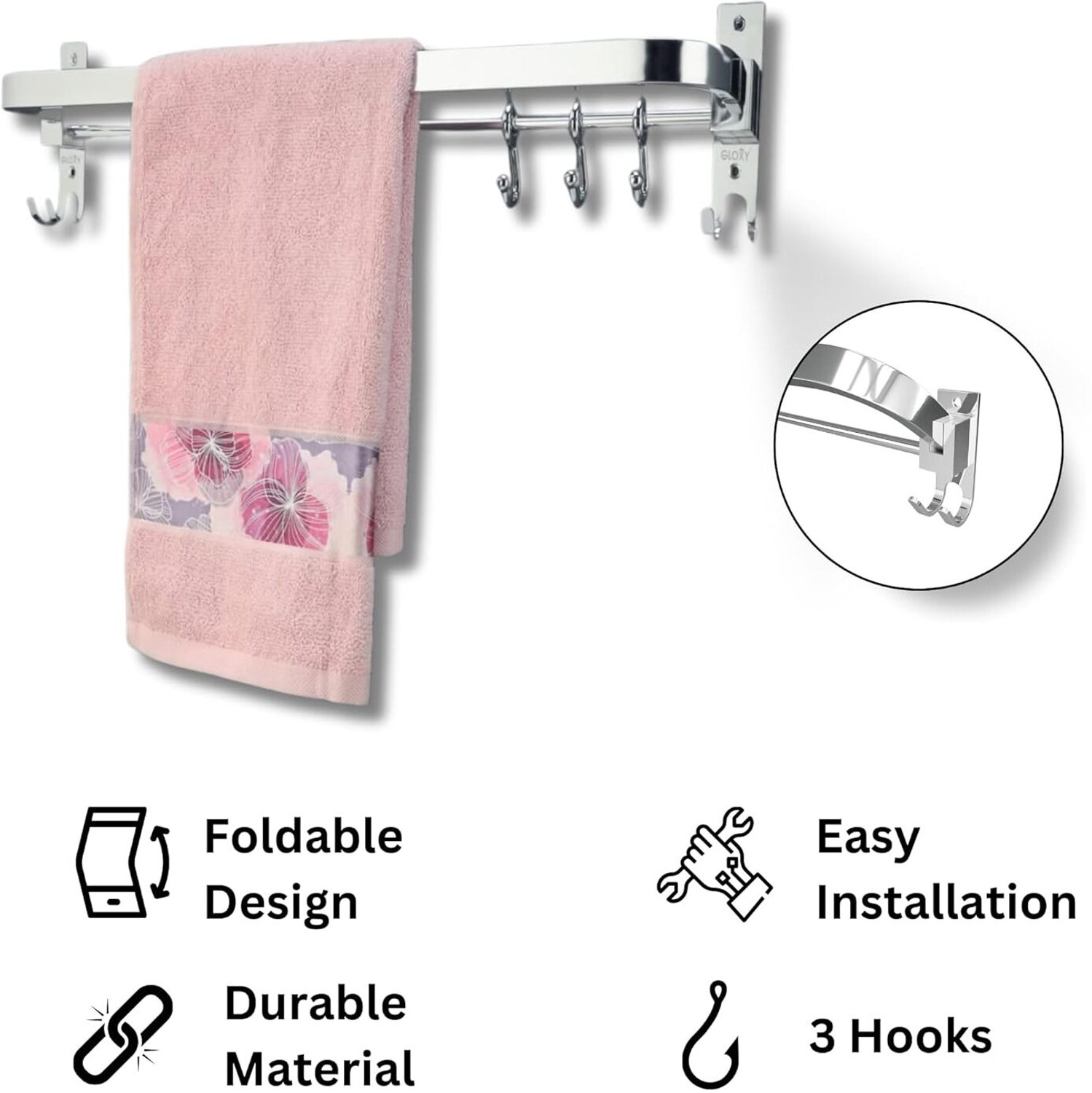 Image of SteelHaven 304 Grade 24 Folding Towel Rod /stand for Bathroom /Bathroom Accessories stainless steel Towel Holder