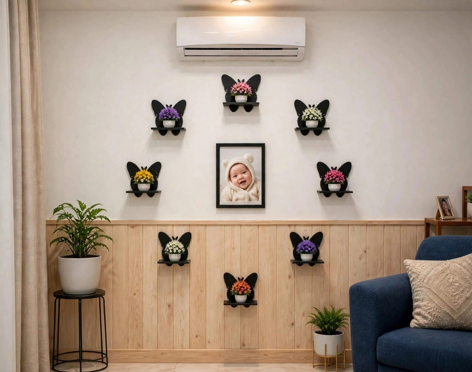 Image of New prem enterprises Butterfly Black wooden shelves pack of 8 Wooden Wall Shelf (Number of Shelves - 8, Black)