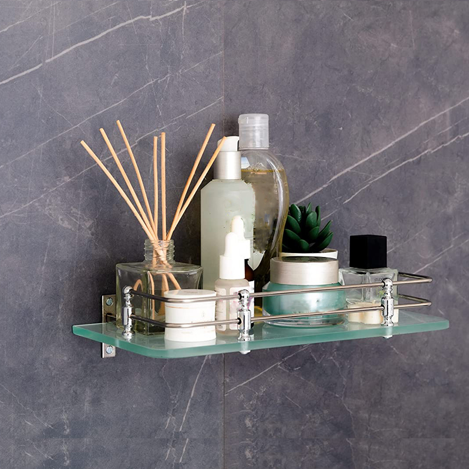 Image of Flipkart SmartBuy Multipurpose Wall Hung Glass Front Shelf, 12x6 -inch (Frosted) Pack of 3 Glass Wall Shelf (Number of Shelves - 3, White)