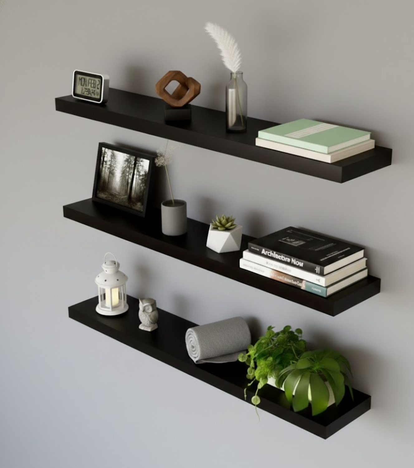 Image of ADVISHI HOME DECORE Floating Shelf for Living Room Bedroom Storage Shelf Set of 3 MDF (Medium Density Fiber) Wall Shelf