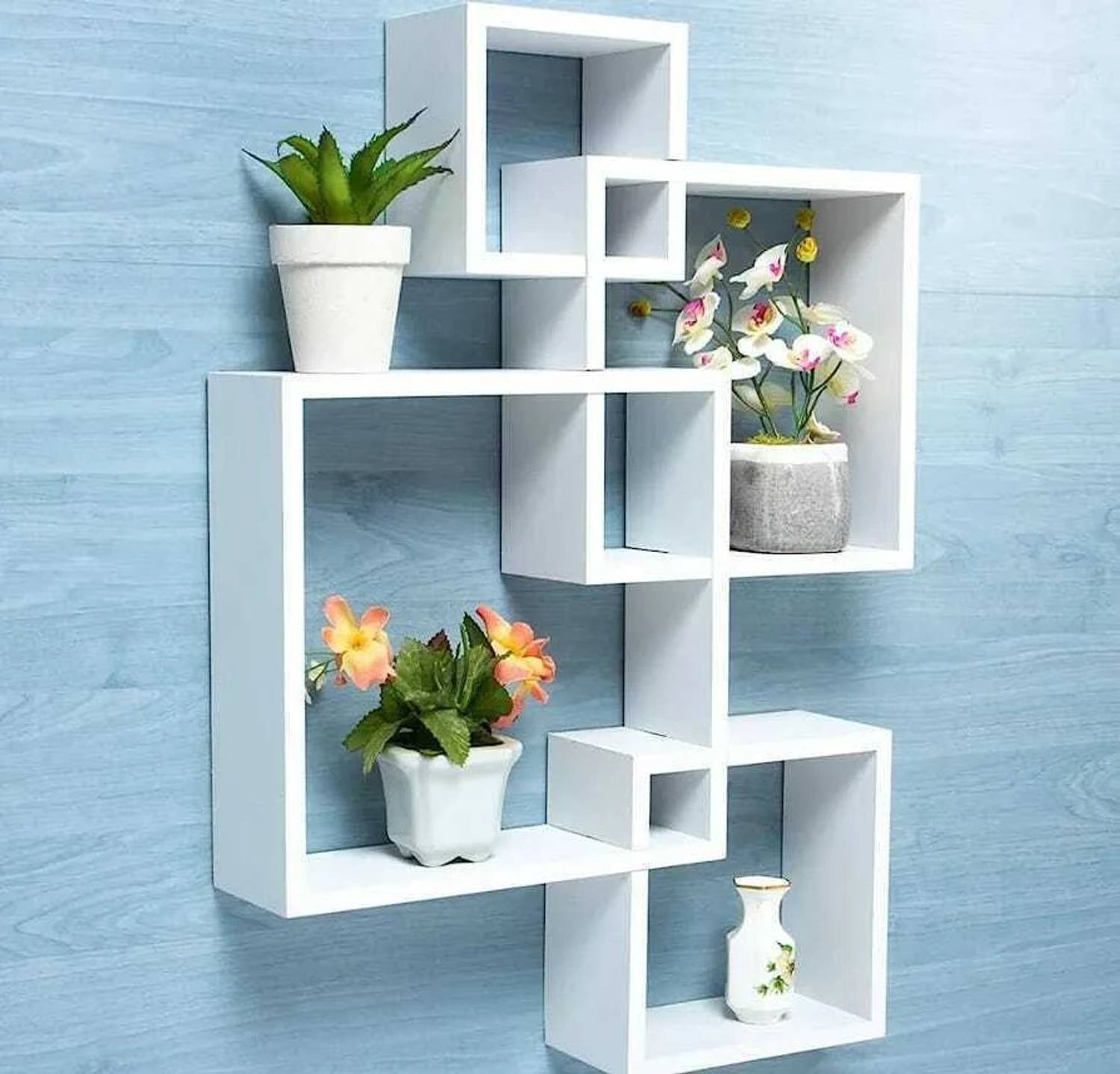 WOODENXDECOR Floating Shelves Intersecting Wall Mounted Wooden Wa