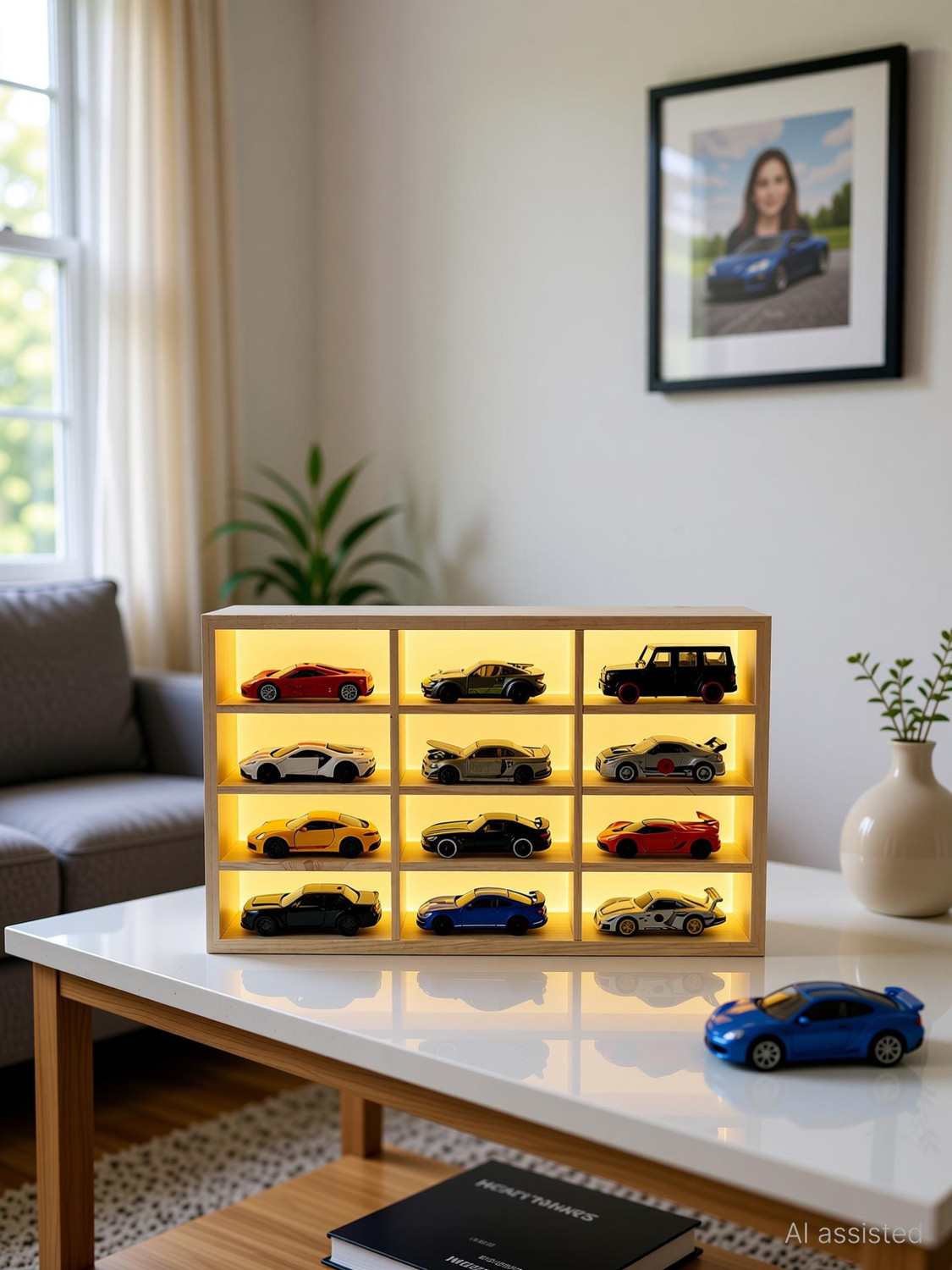 Image of Fancy Things Wooden Diecast Car Organizer 12 Slot - Hot Wheels Display Case Storage Rack Wooden Wall Shelf
