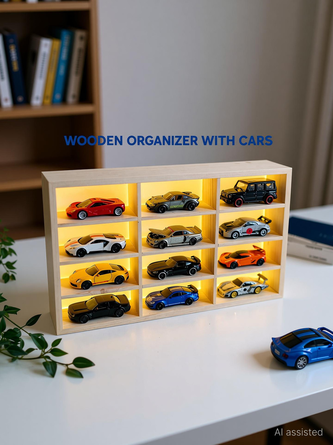 Image of Fancy Things Wooden Diecast Car Organizer 12 Slot - Hot Wheels Display Case Storage Rack Wooden Wall Shelf