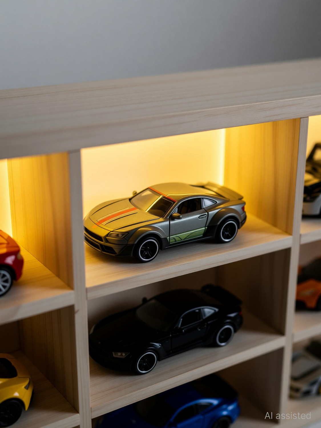 Image of Fancy Things Wooden Diecast Car Organizer 12 Slot - Hot Wheels Display Case Storage Rack Wooden Wall Shelf