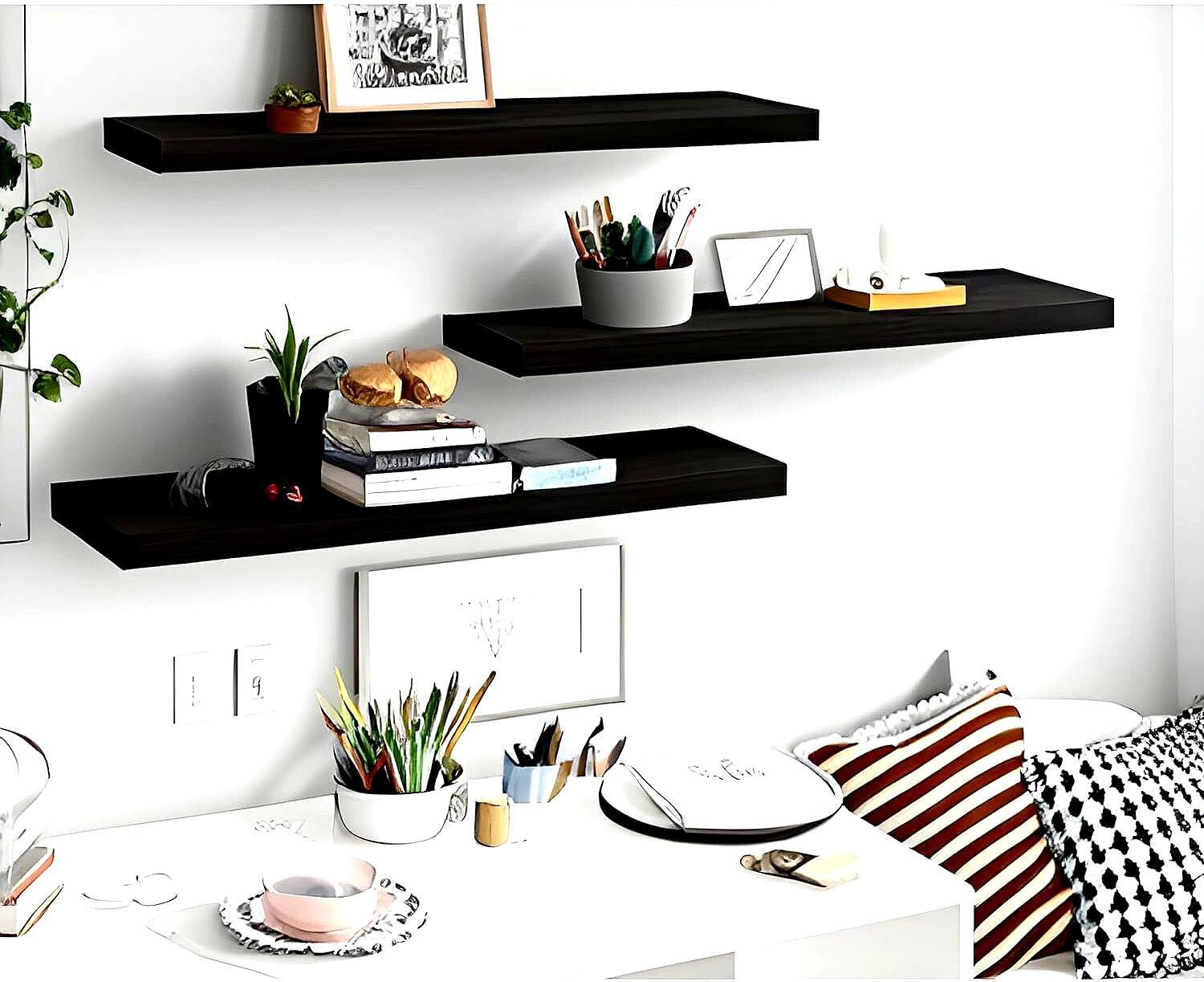 Image of Baksh Bros Wooden Wall Mount Floting Shelf Stand Wall Shelves Wooden Wall Shelf MDF (Medium Density Fiber) Wall Shelf