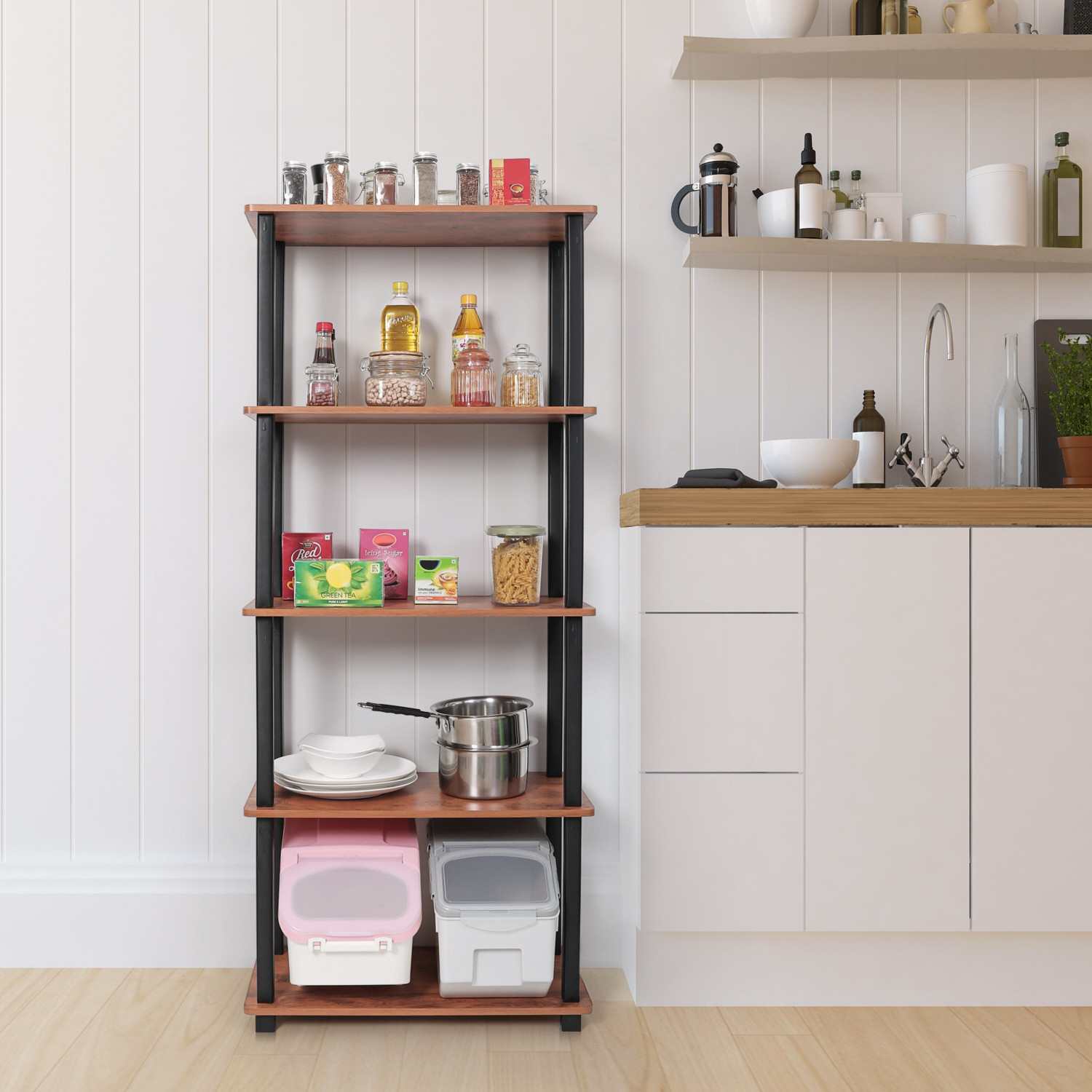 Image of Livzing 5Tier DIY Turn N Tube Wooden Multipurpose Rack /Standing Shelf for Book Storage Wooden Wall Shelf
