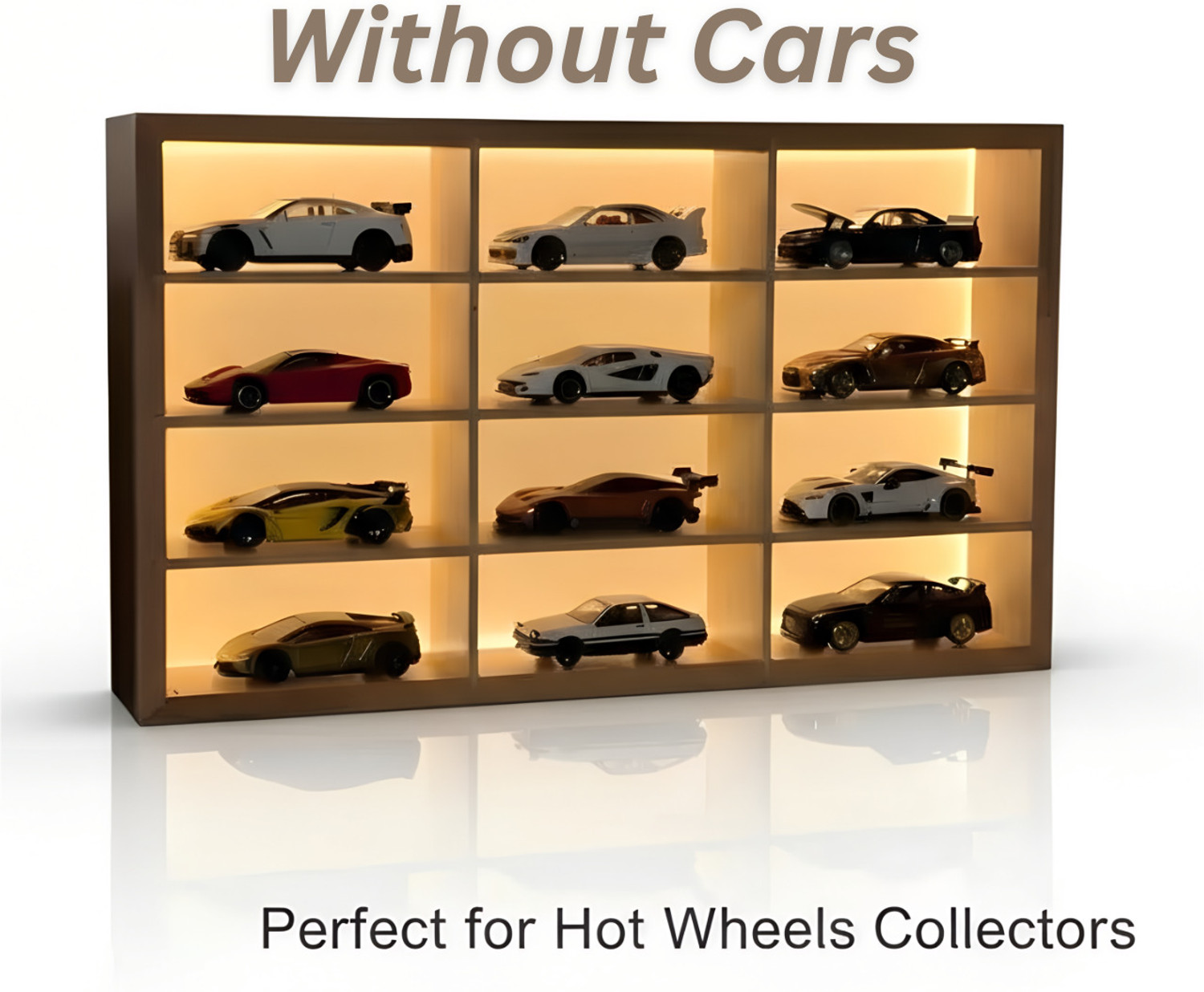 Image of Fancy Things FANCYTHINGS LED Display Shelf for Collectible Car Organizer (Without Cars) Wooden Wall Shelf
