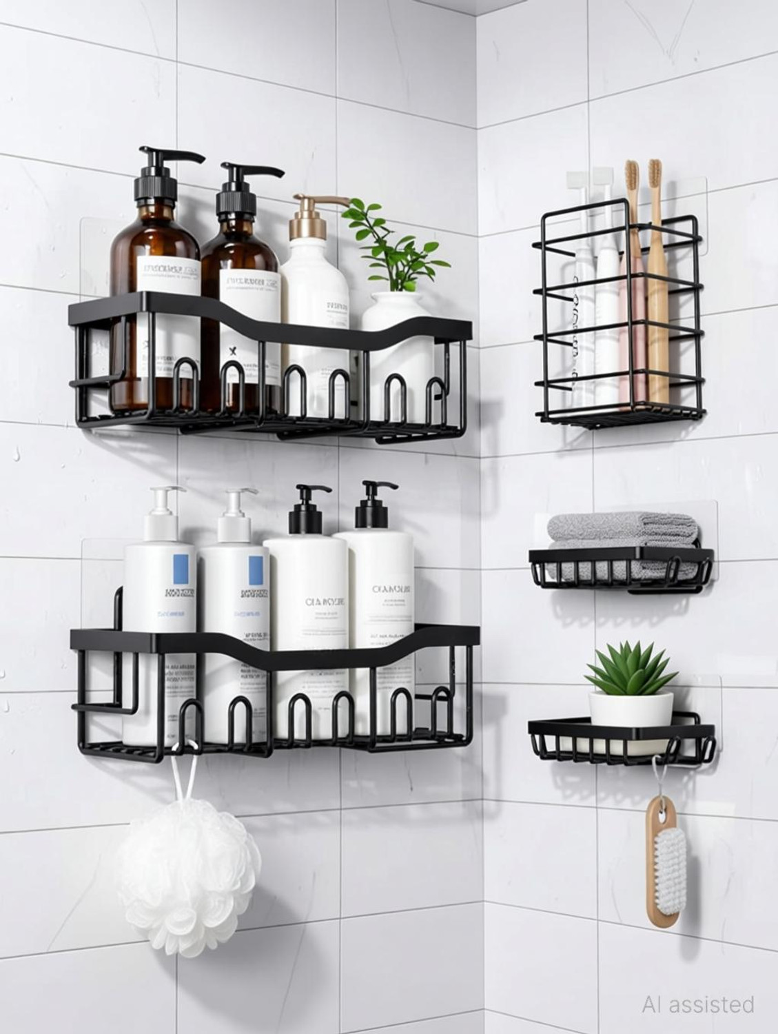 Image of Zolento 5 Pcs Bathroom Shelf Iron Wall Shelf