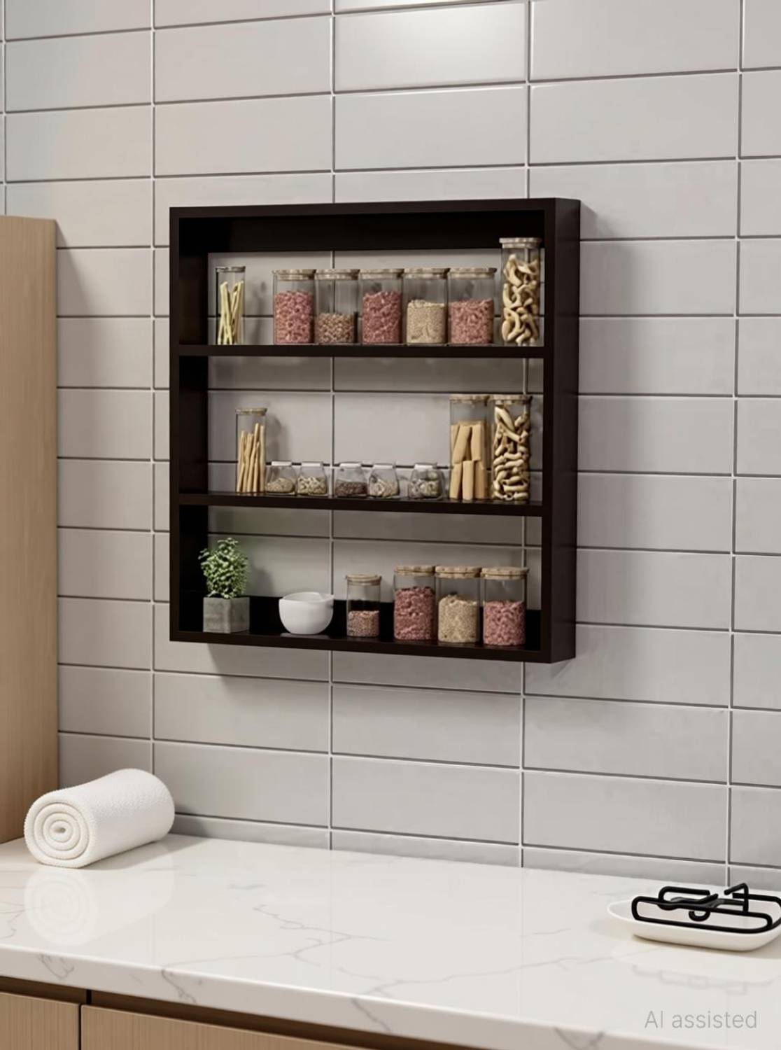 AmiFullshine Amifullshine Kitchen Rack for Providing Extra Shelf & Extra Space Wooden Wall Shelf