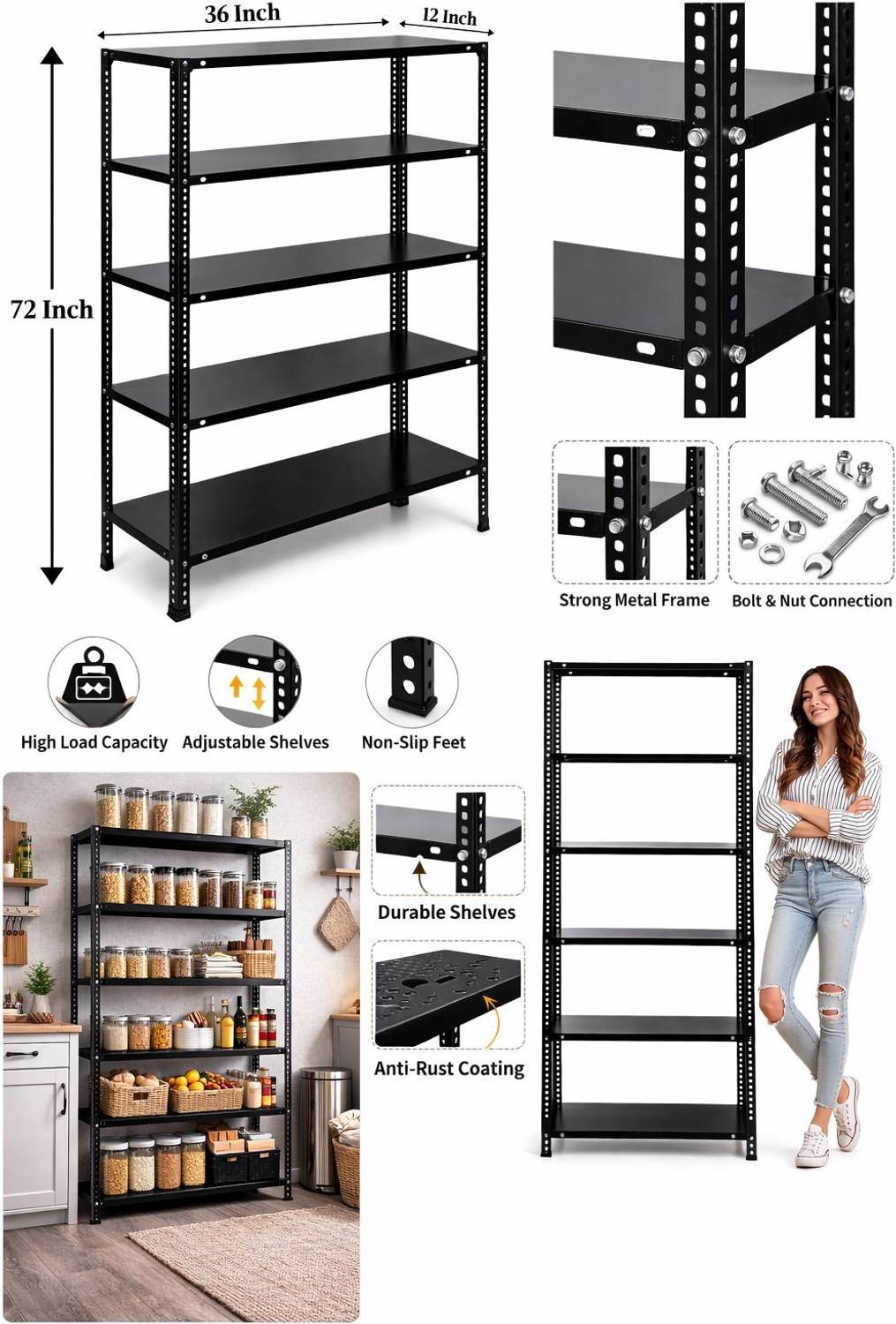 iron shelf 1200 L【引取り限定】 FIDVI Iron Rack Metal Shelves Storage Shop Rack Luggage Powder