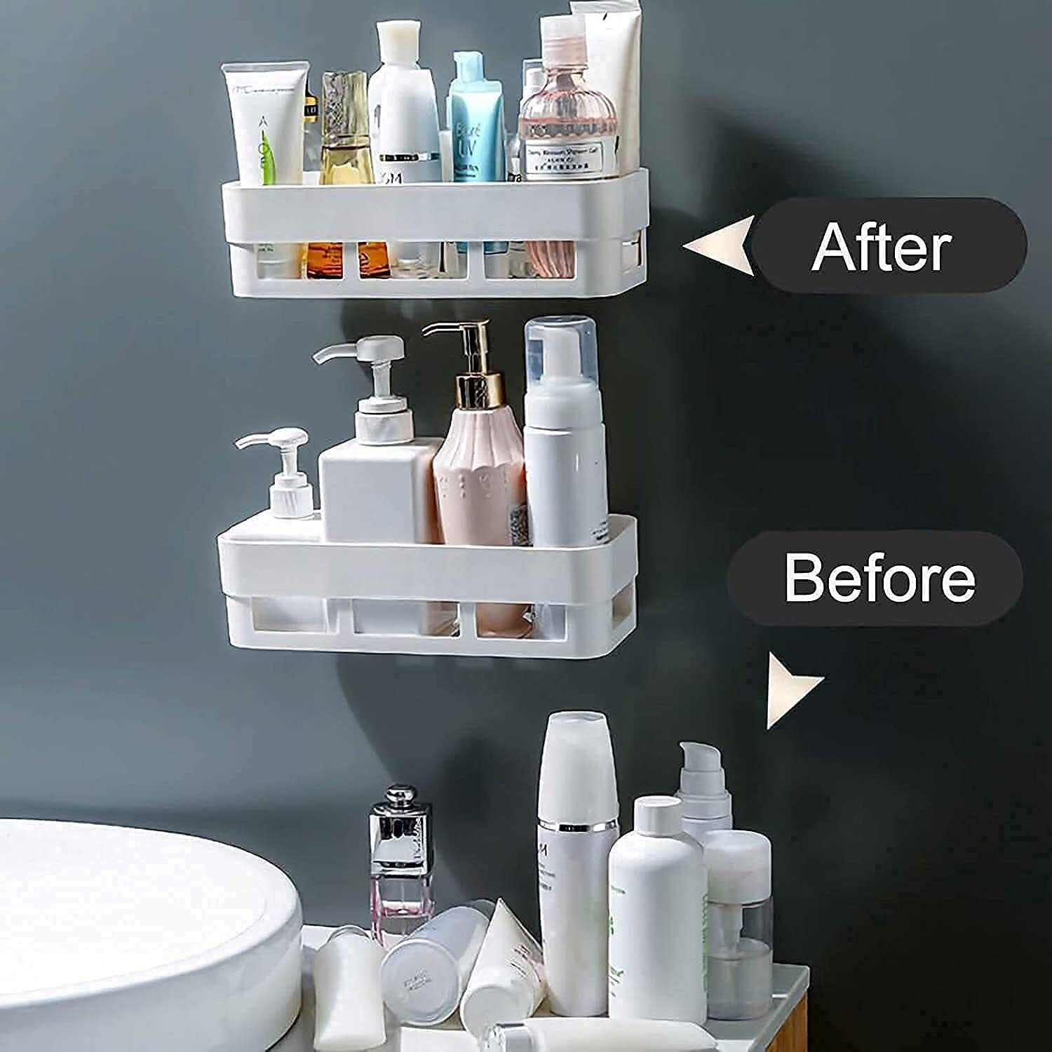 Image of Lufasa White Bathroom Shelves 3 Pcs + Soap Stand 3 Pcs Multipurpose and Rack for Home Plastic Wall Shelf
