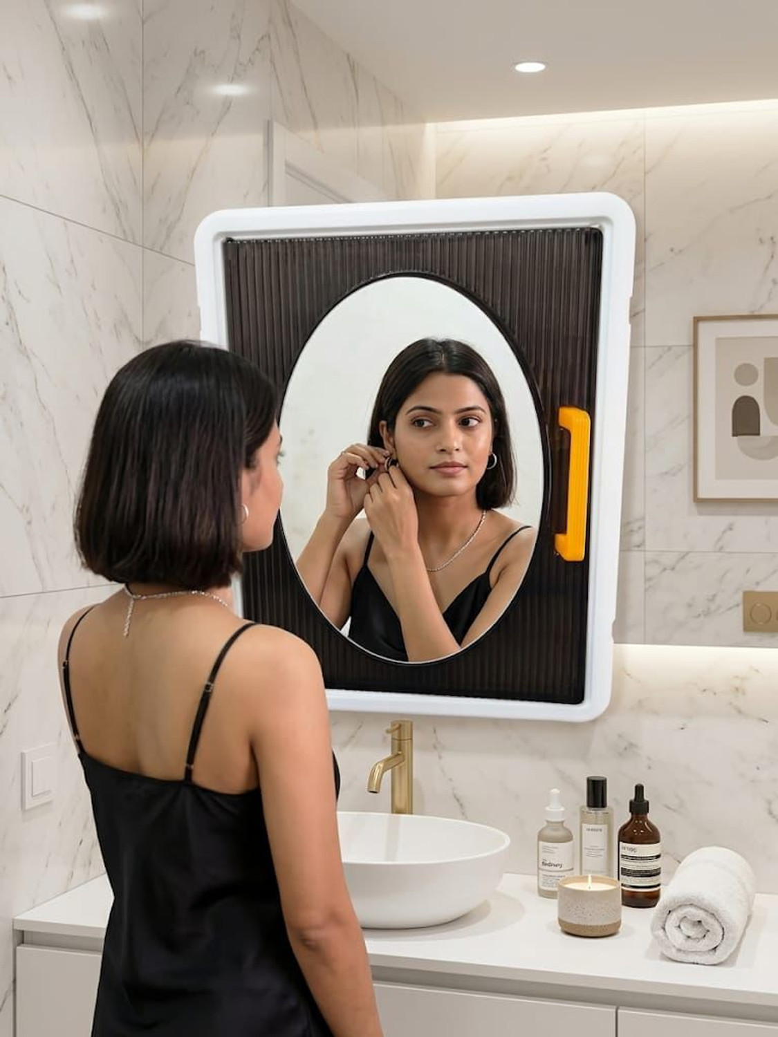 Image of Dafito Plastic Bathroom Mirror Cabinet Wall Mounted Bathroom Storage Organizer Steel Wall Shelf