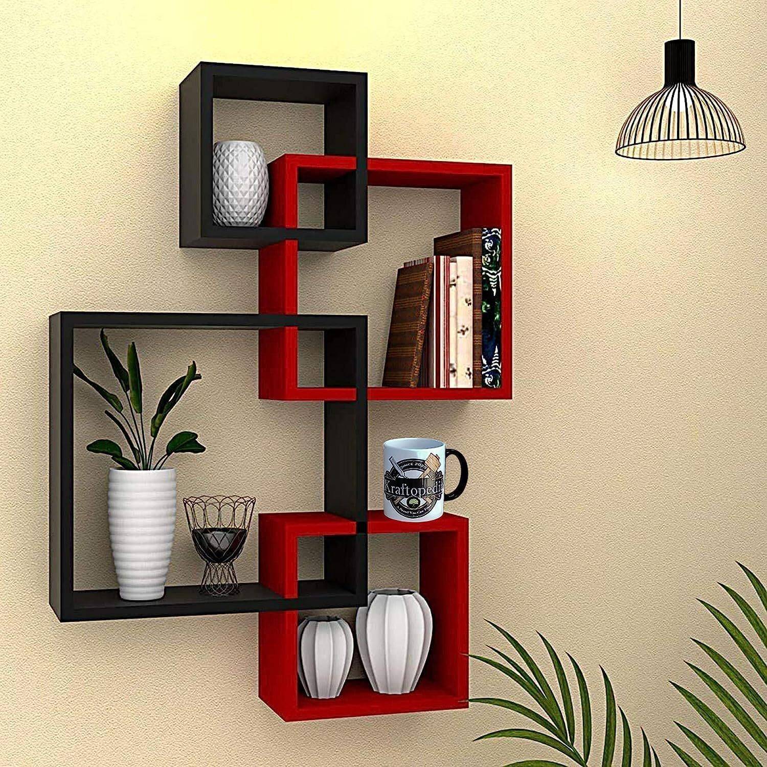 WallHeaven Intersecting Mounted Wall Decor Square Shelves for Bed