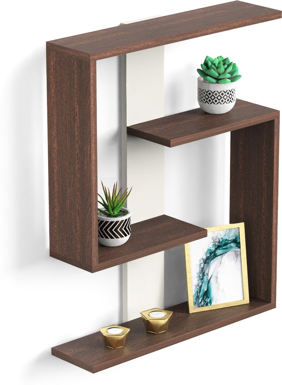 Image of BLUEWUD Easton Wall Mounted Multi Tier Wall shelf for Storage & Decor Particle Board Wall Shelf