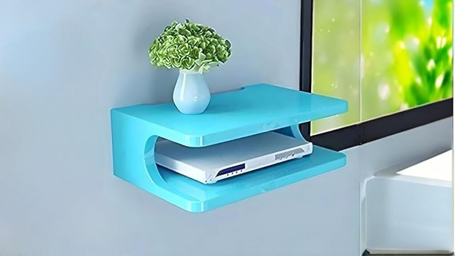 Image of A M CRAFTS Setup Box Stand for Home | Wall Mount Stylish WiFi Router Holder TV Cabinet Wooden Wall Shelf