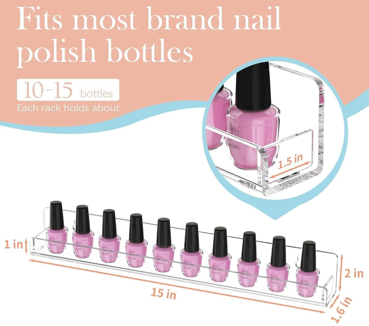 Image of Fequillon Acrylic Nail Polish Wall Mount Rack Organizer 15 Inch Transparent Display Shelf Acrylic Wall Shelf