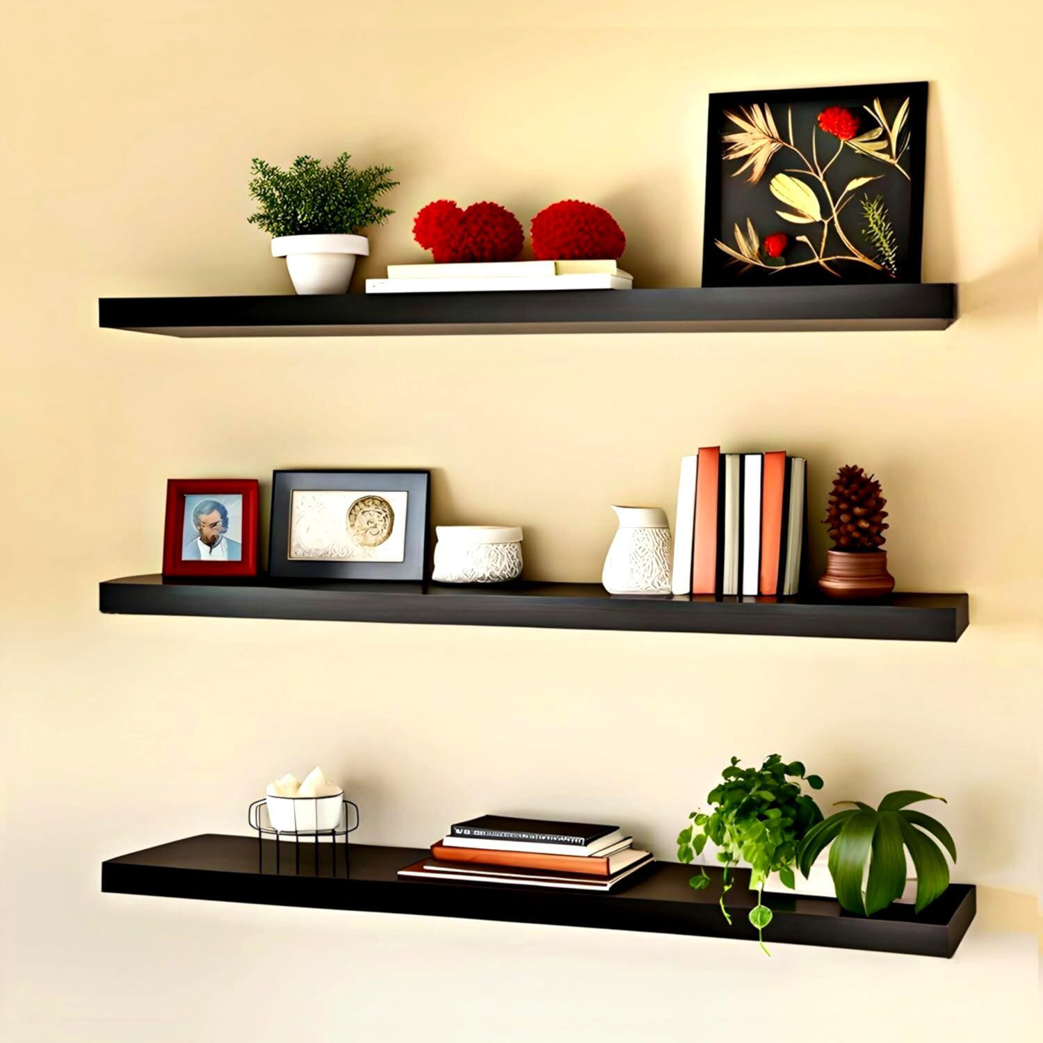 Image of Baksh Bros Wooden Wall Mount Floting Shelf Stand Wall Shelves Wooden Wall Shelf MDF (Medium Density Fiber) Wall Shelf